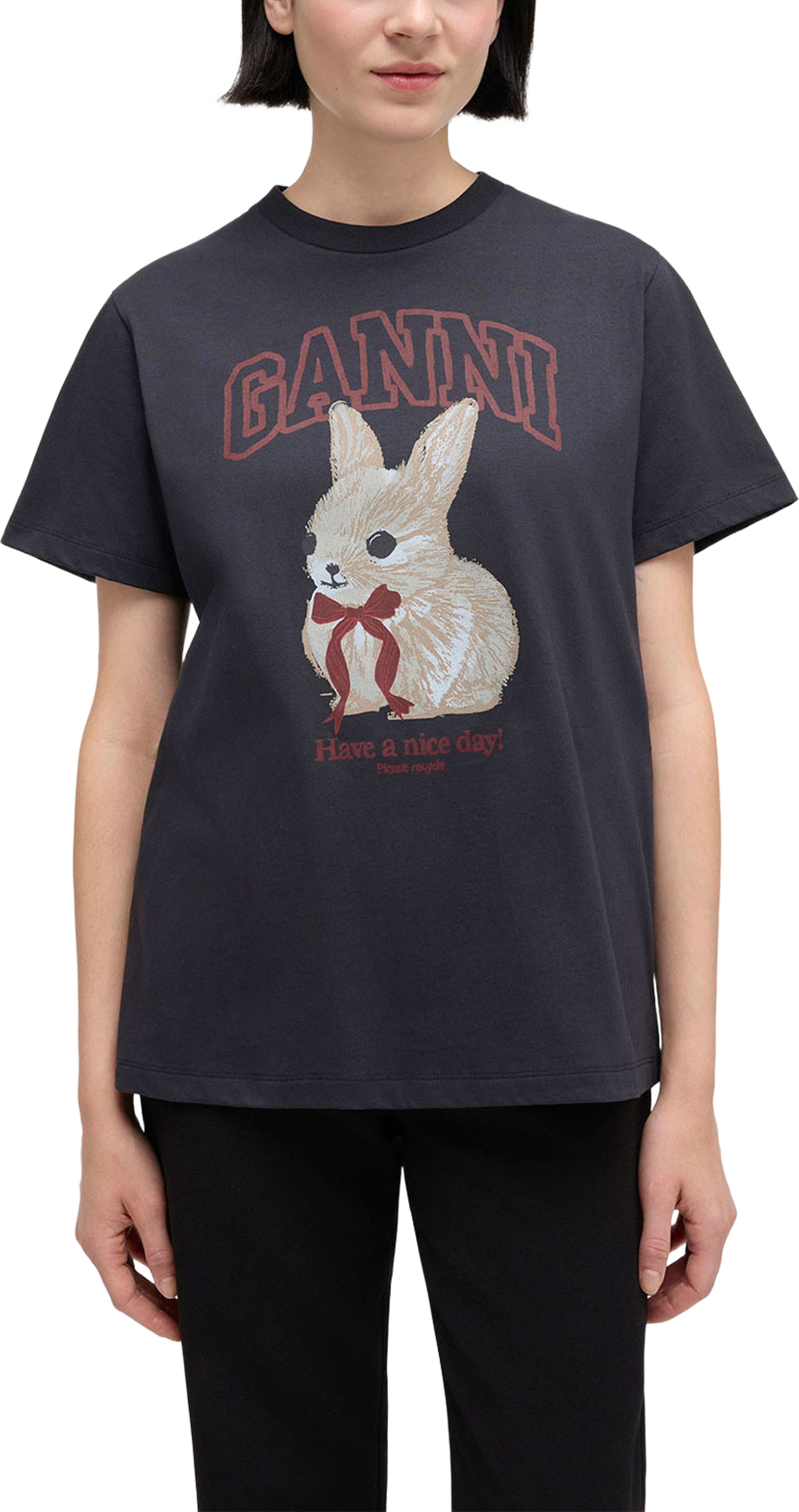 Basic Cotton Jersey T-shirt, från GANNI, i färgen Phantom. Klicka för att öppna bilden i stort format