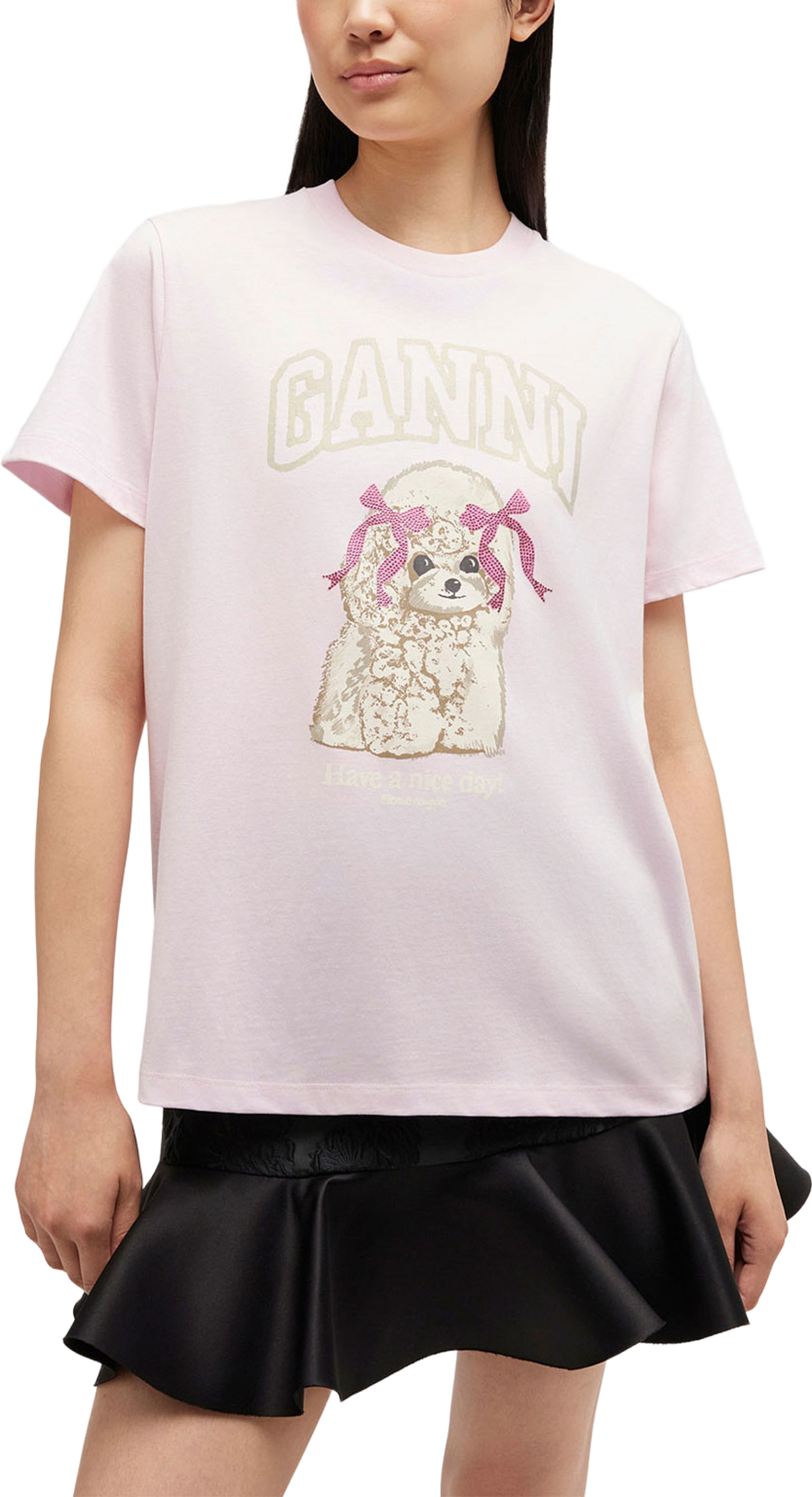 Basic Cotton Jersey T-shirt, från GANNI, i färgen Chalk Pink. Klicka för att öppna bilden i stort format