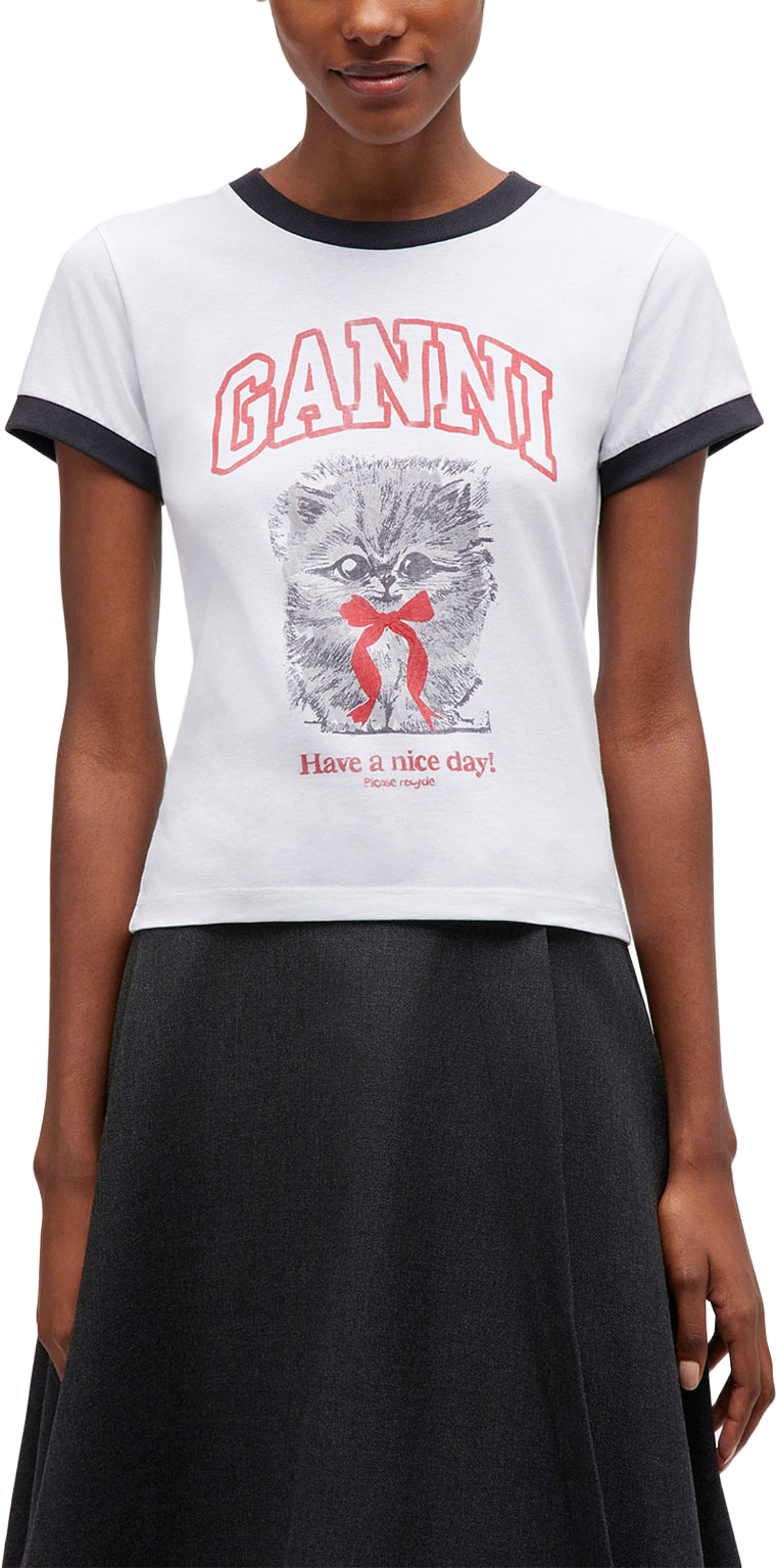 Basic Cotton Jersey Margot Kitty Print, från GANNI, i färgen Bright White. Klicka för att öppna bilden i stort format