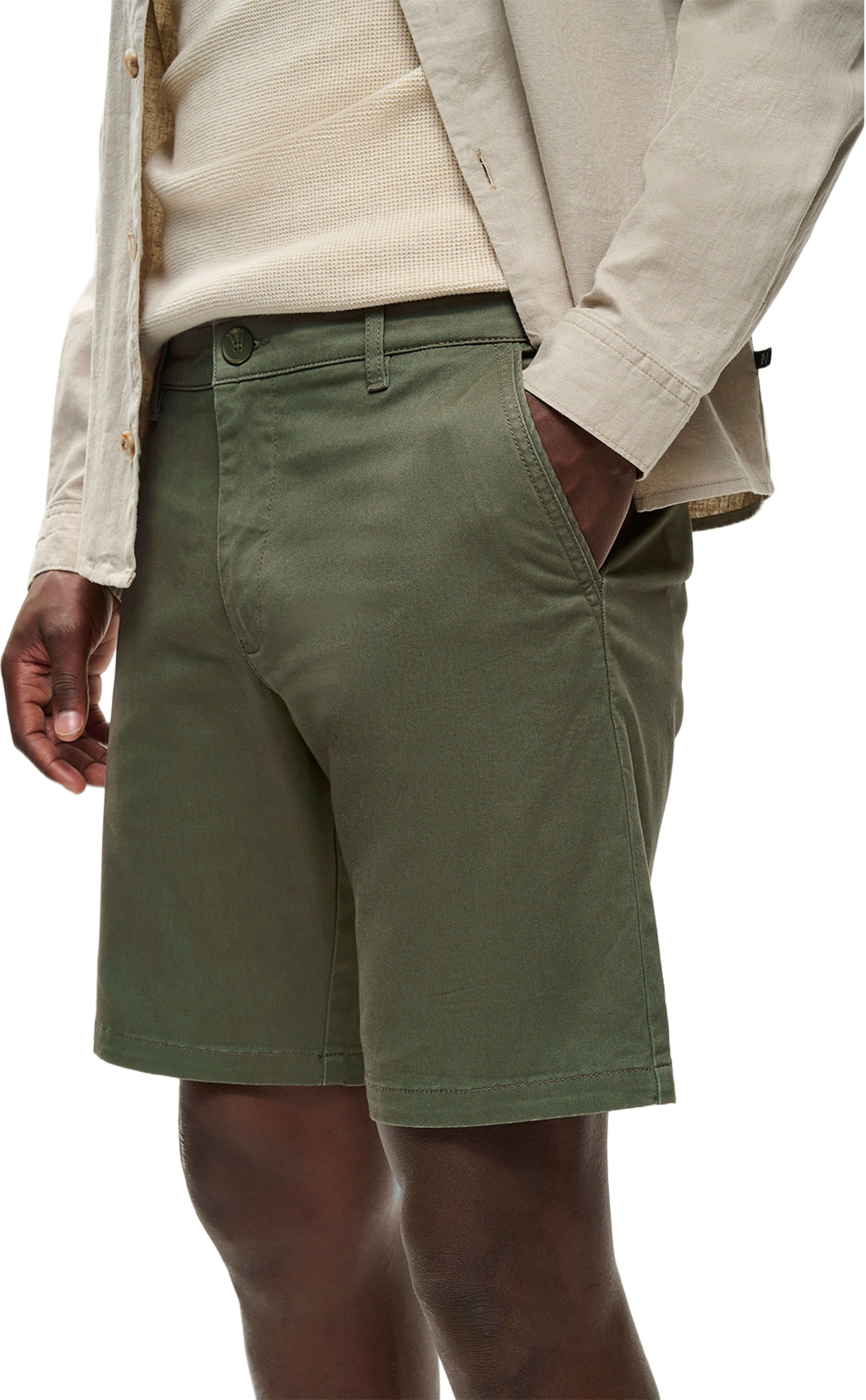 Thomas Shorts, från Matinique, i färgen Thyme. Klicka för att öppna bilden i stort format