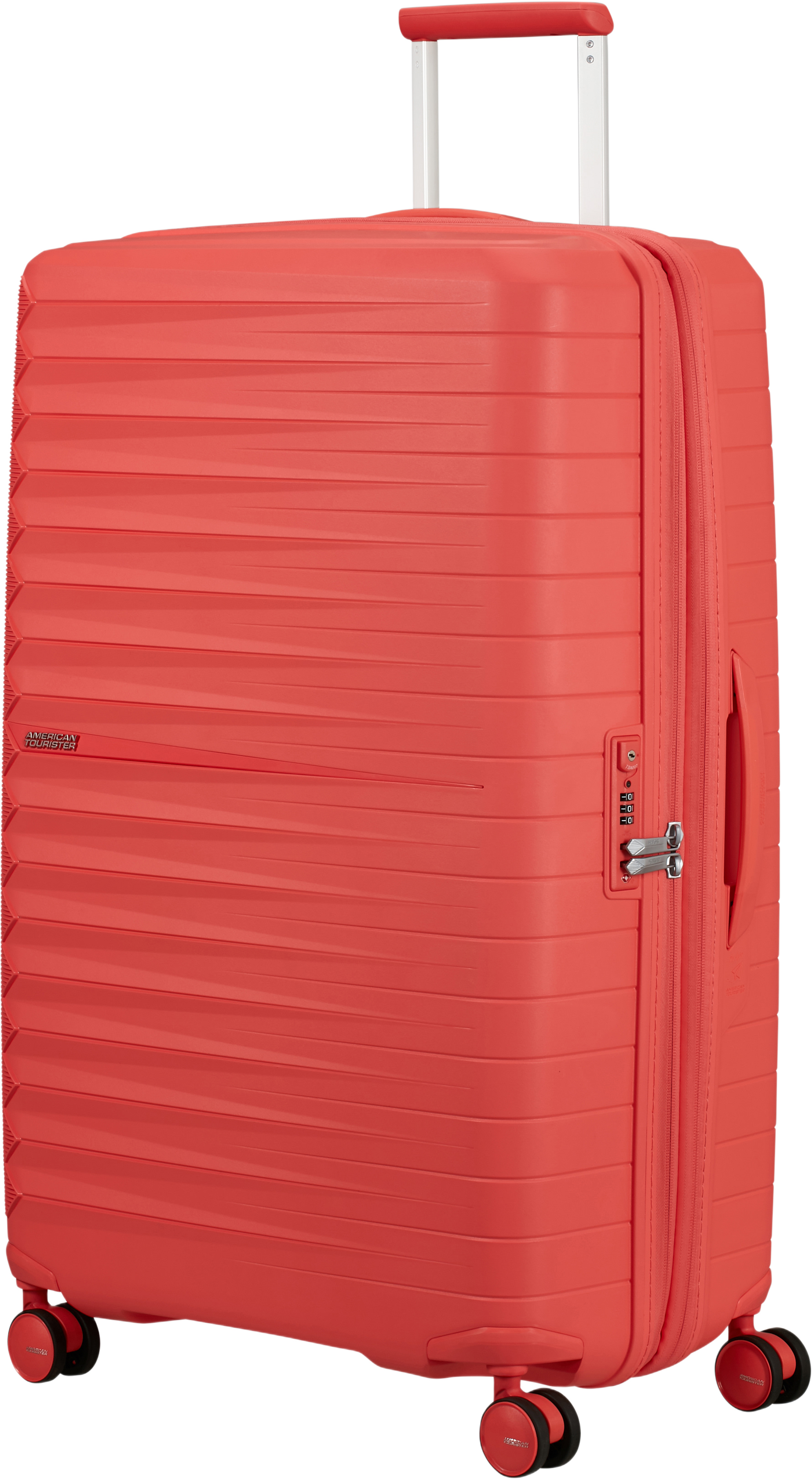 Resväska 77 cm Fast Forward, från American Tourister, i färgen Sunset Coral. Klicka för att öppna bilden i stort format