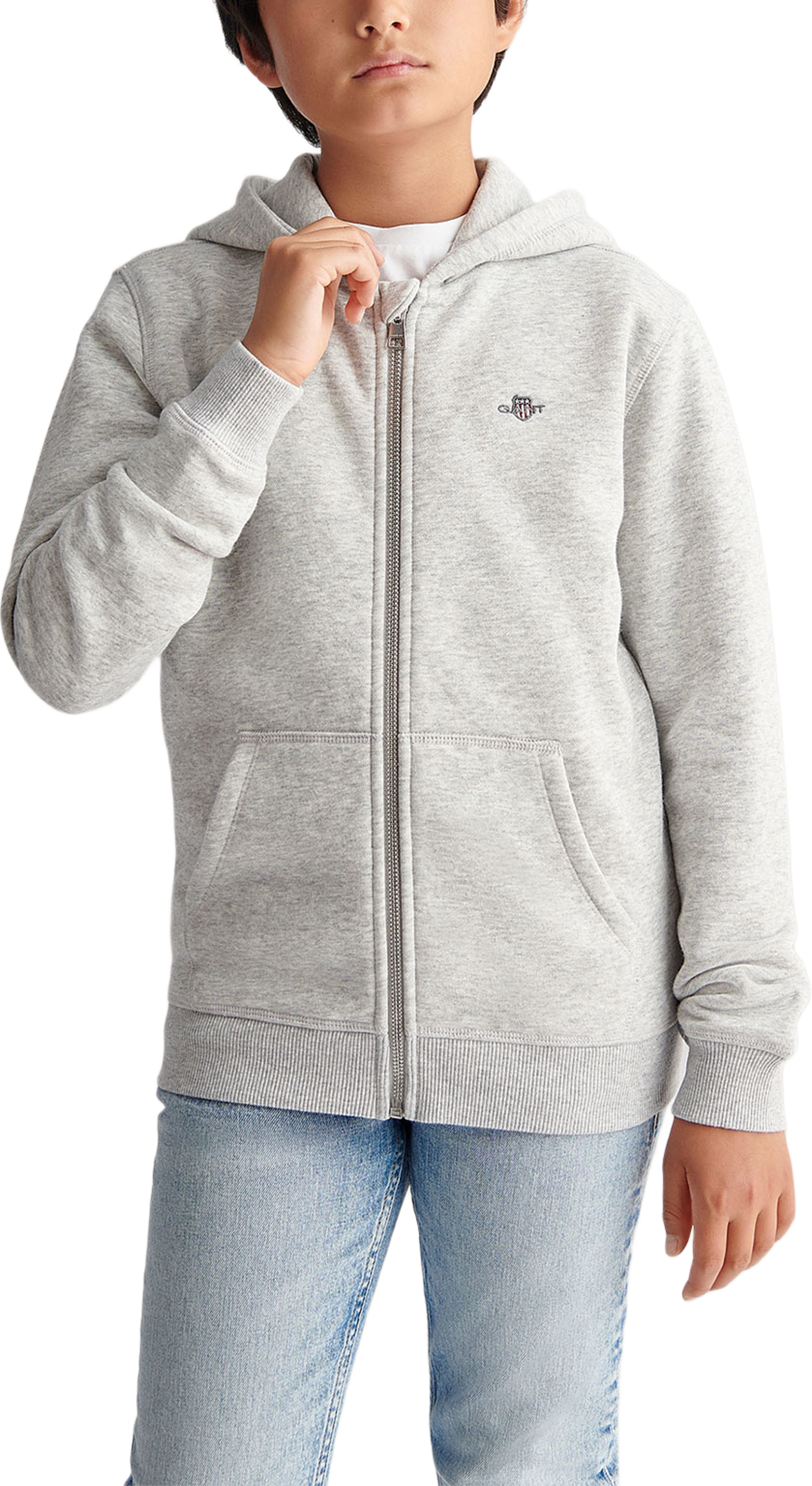 Shield Full Zip Sweat Hoodie, från GANT, i färgen Grey Melange. Klicka för att öppna bilden i stort format