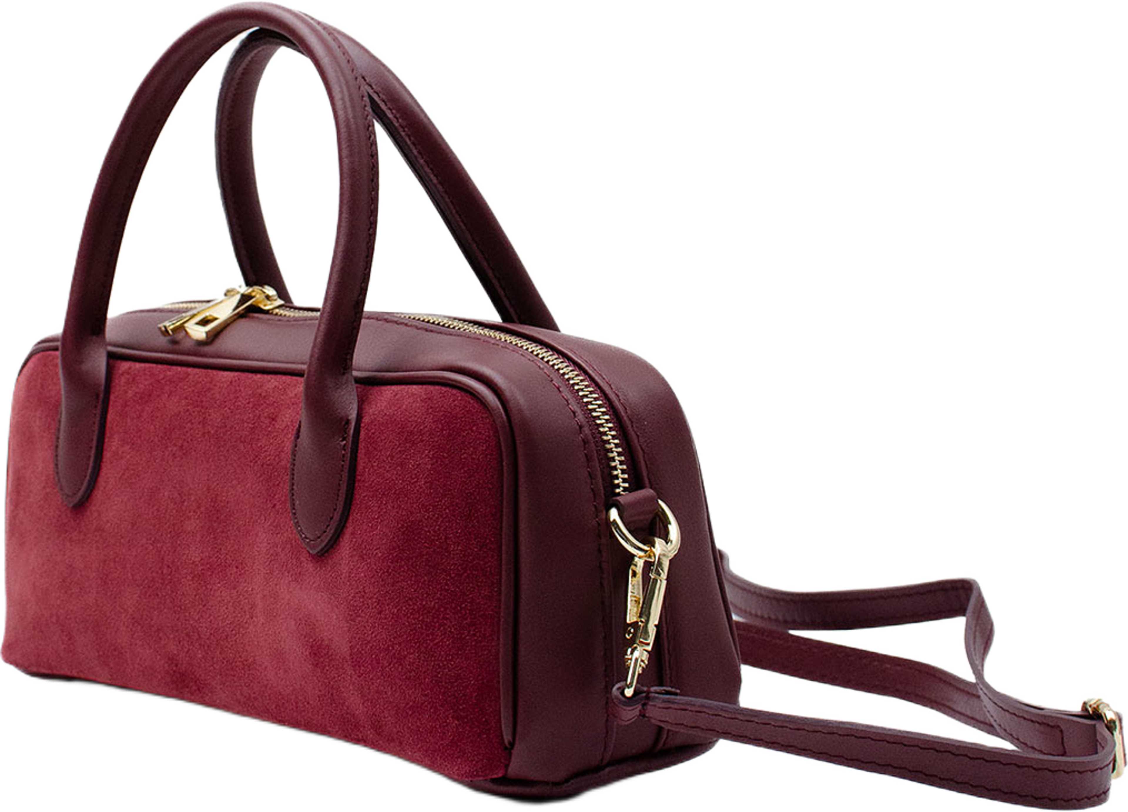 Hanväska i mocka "Alba-mini", från LaTalia, i färgen Bordeaux. Klicka för att öppna bilden i stort format