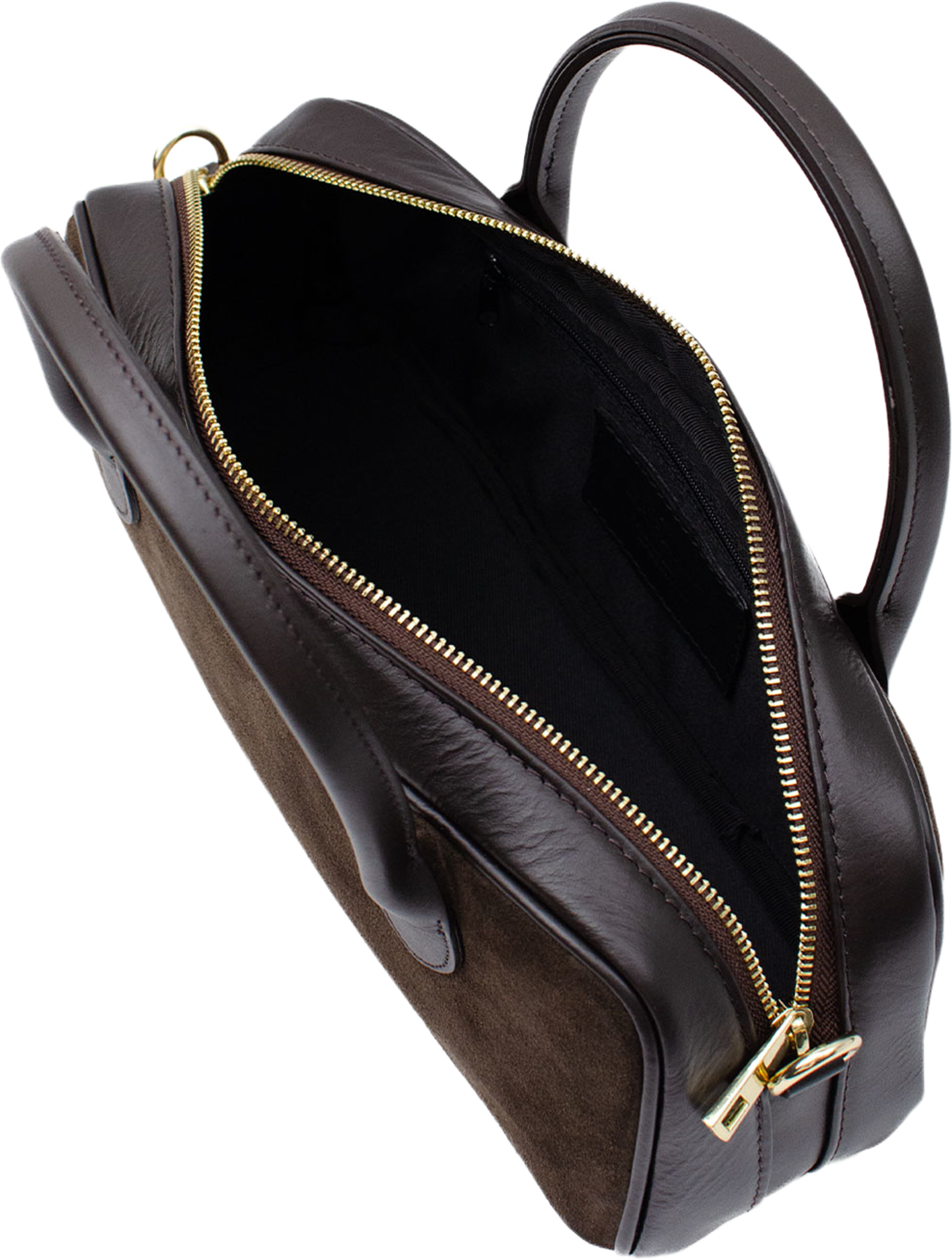 Hanväska i mocka "Alba-mini", från LaTalia, i färgen Mörkbrun. Klicka för att öppna bilden i stort format