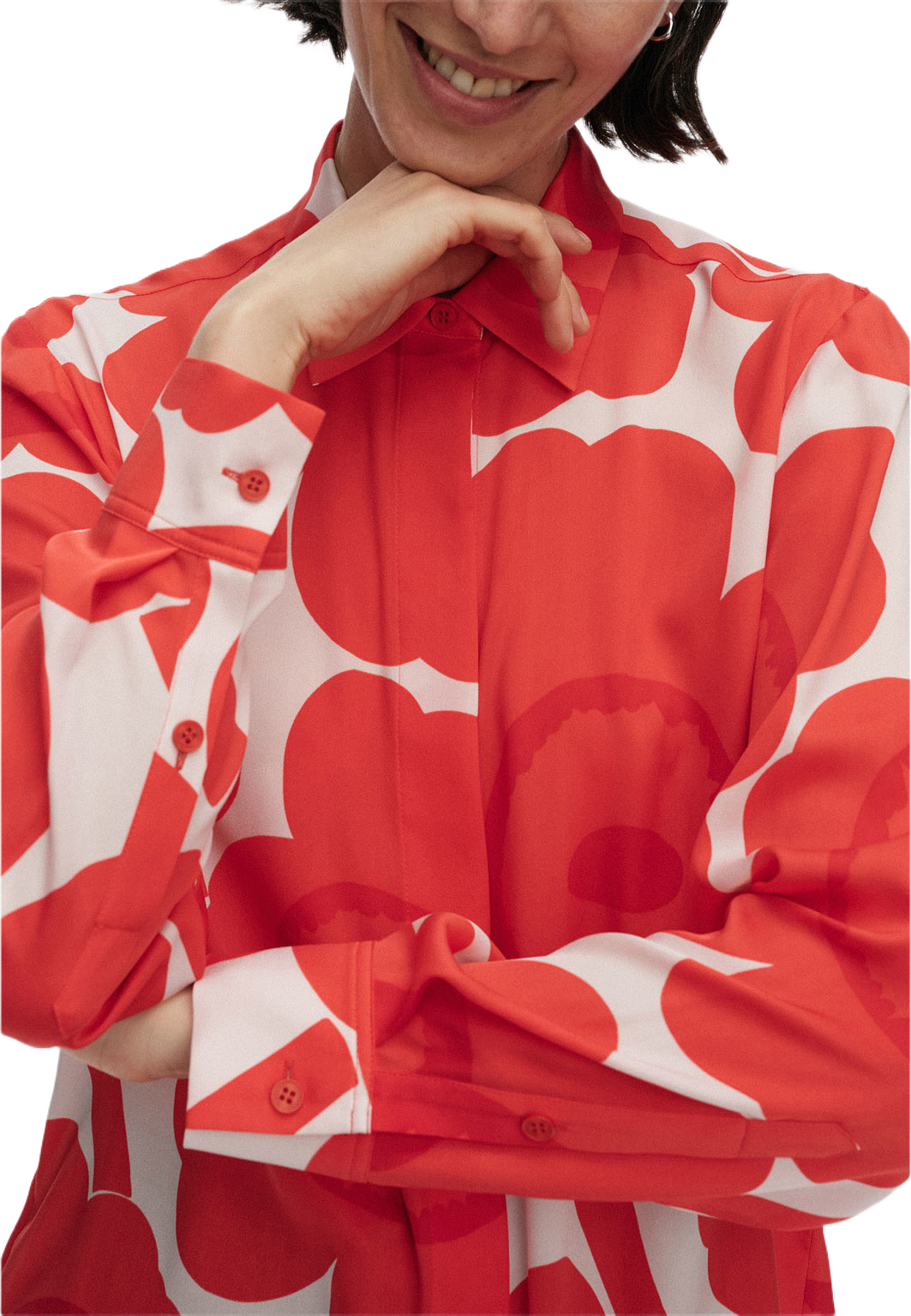 Maija Unikko Shirt, från Marimekko, i färgen Red, Light Pink. Klicka för att öppna bilden i stort format