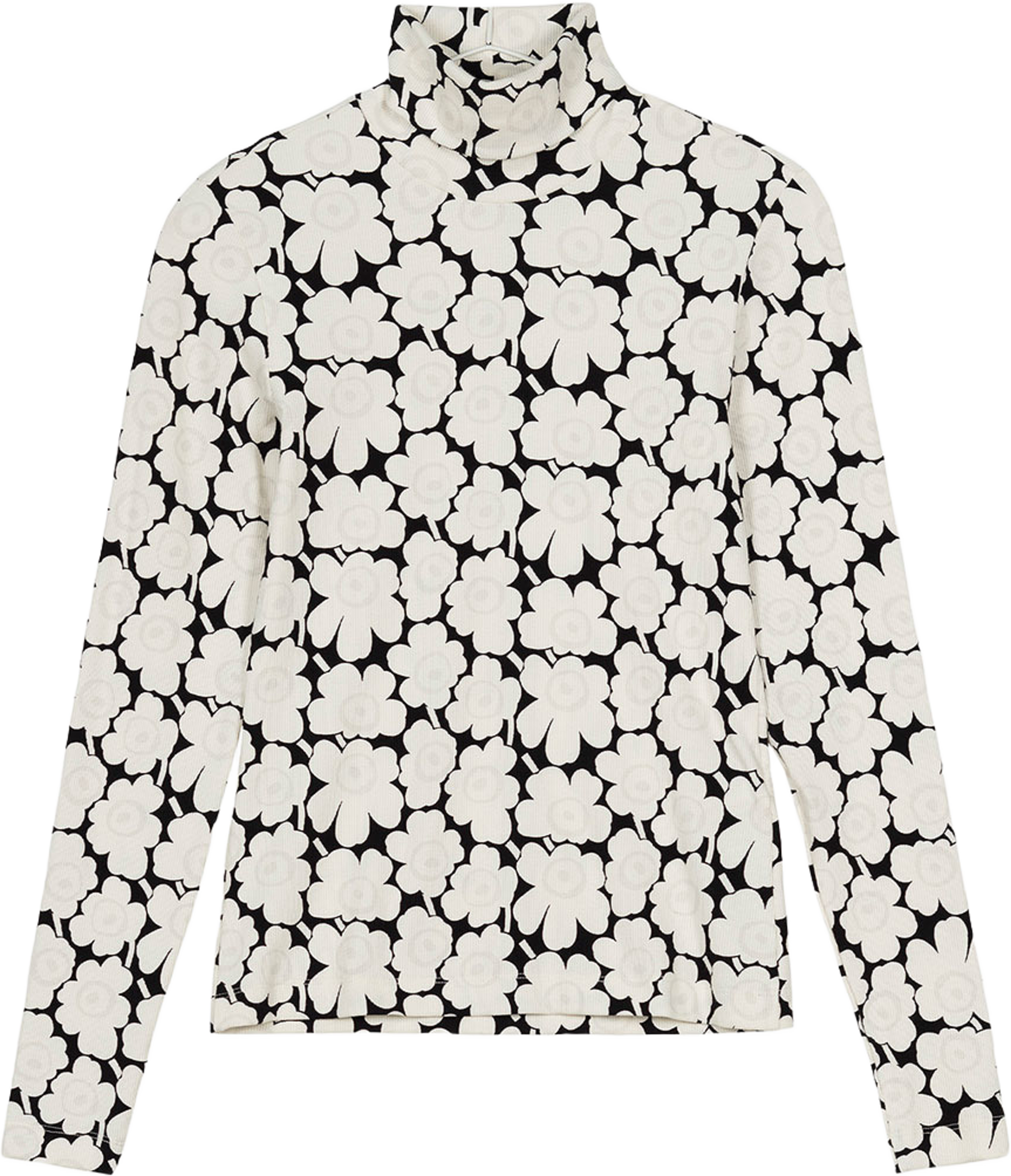 Emali Unikko Turtleneck shirt, från Marimekko, i färgen White, Black, Light Grey. Klicka för att öppna bilden i stort format