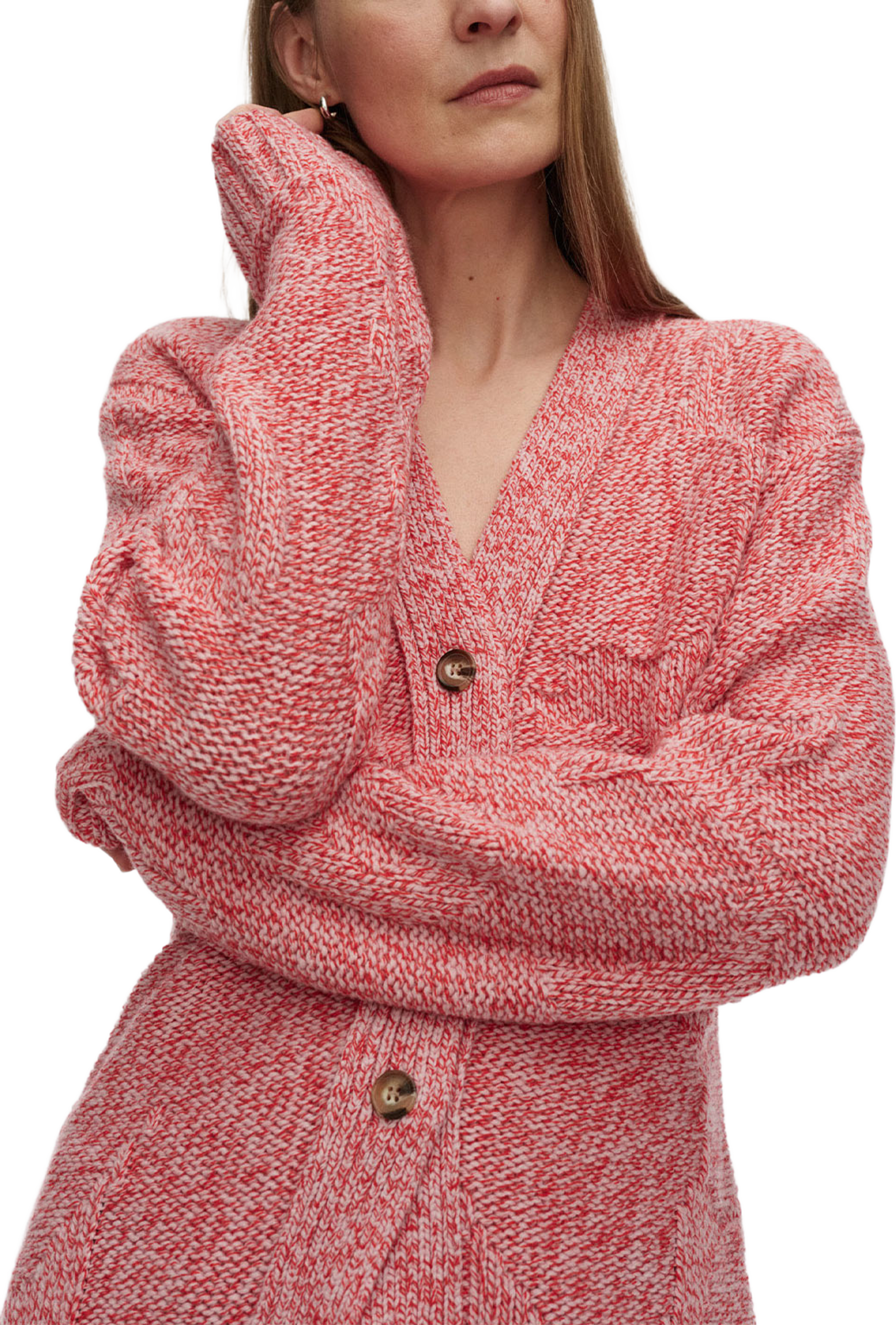 Aamu Unikko Knit Cardigan, från Marimekko, i färgen Red Melange. Klicka för att öppna bilden i stort format