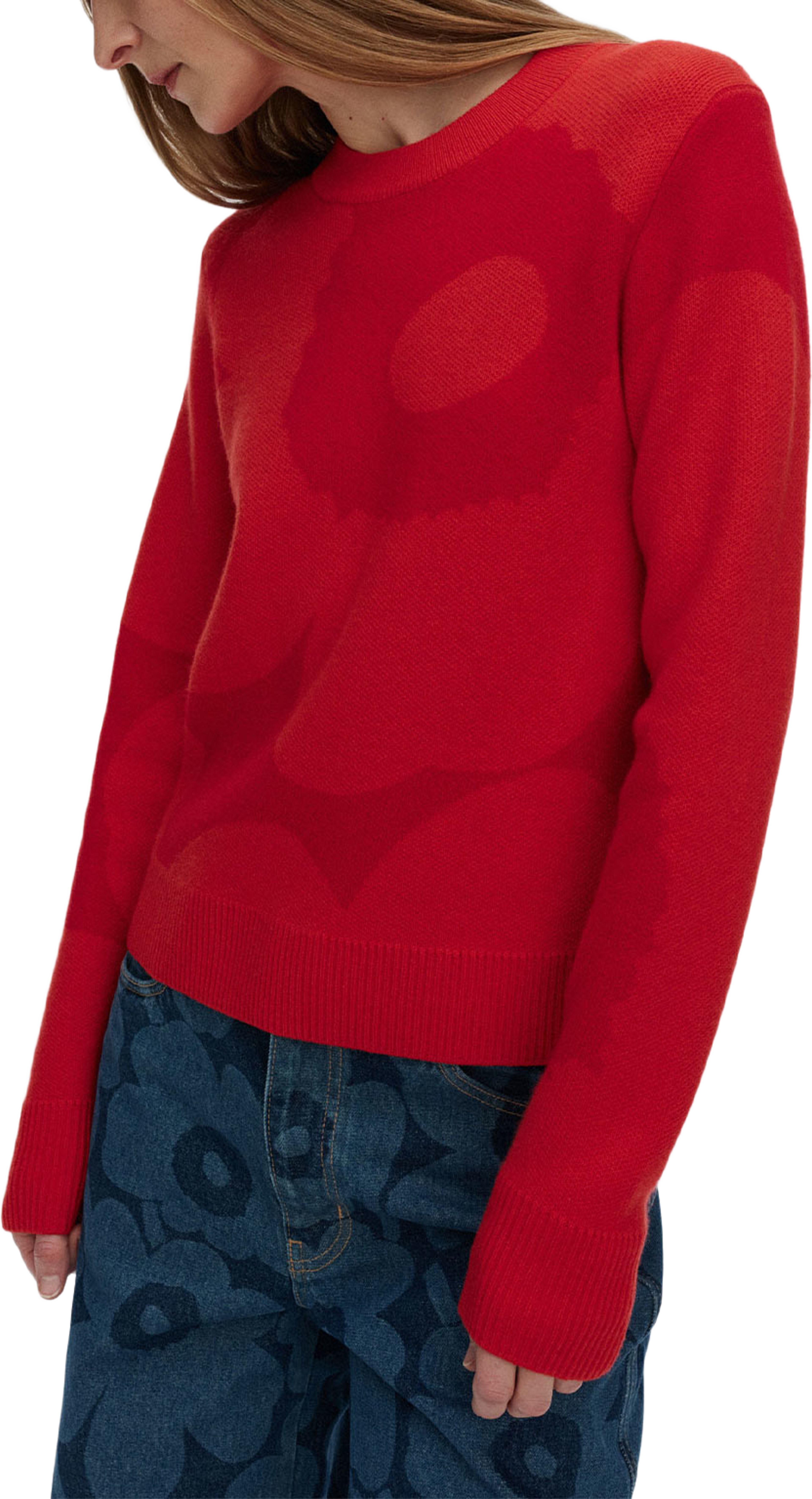 Aukio Unikko Knitted pullover, från Marimekko, i färgen Dark Red, Red. Klicka för att öppna bilden i stort format