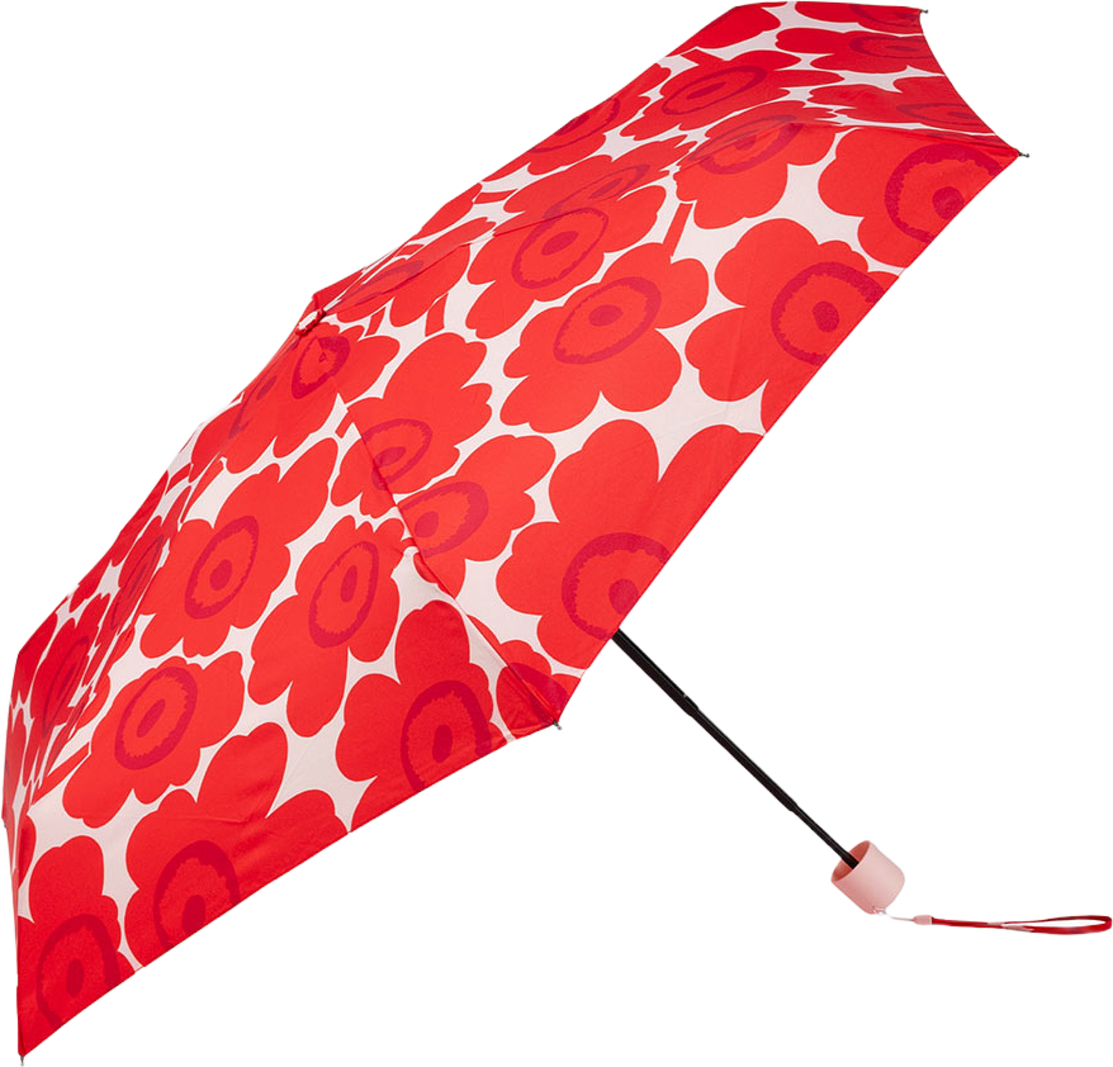Mini Manual Unikko Umbrella, från Marimekko, i färgen Red, Light Pink. Klicka för att öppna bilden i stort format