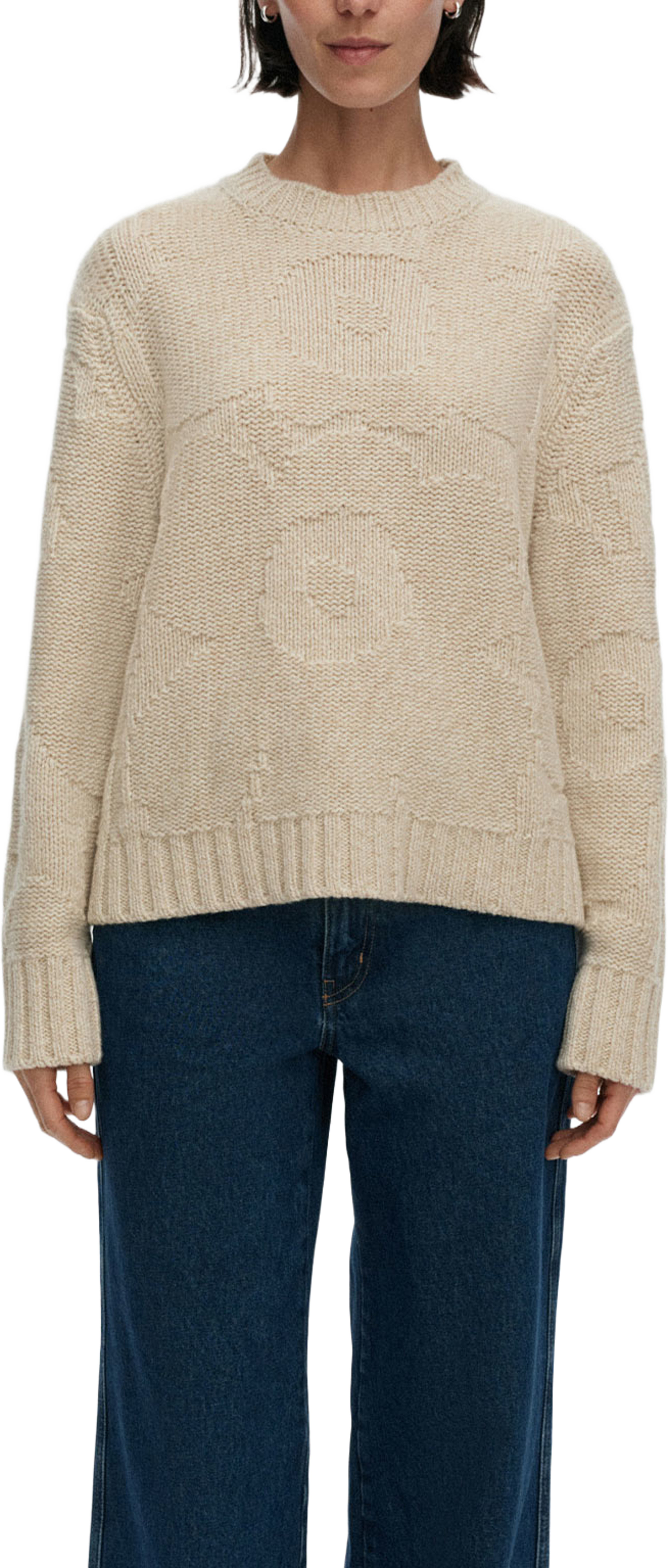 Vainu Unikko Knitted pullover, från Marimekko, i färgen Beige Melange. Klicka för att öppna bilden i stort format