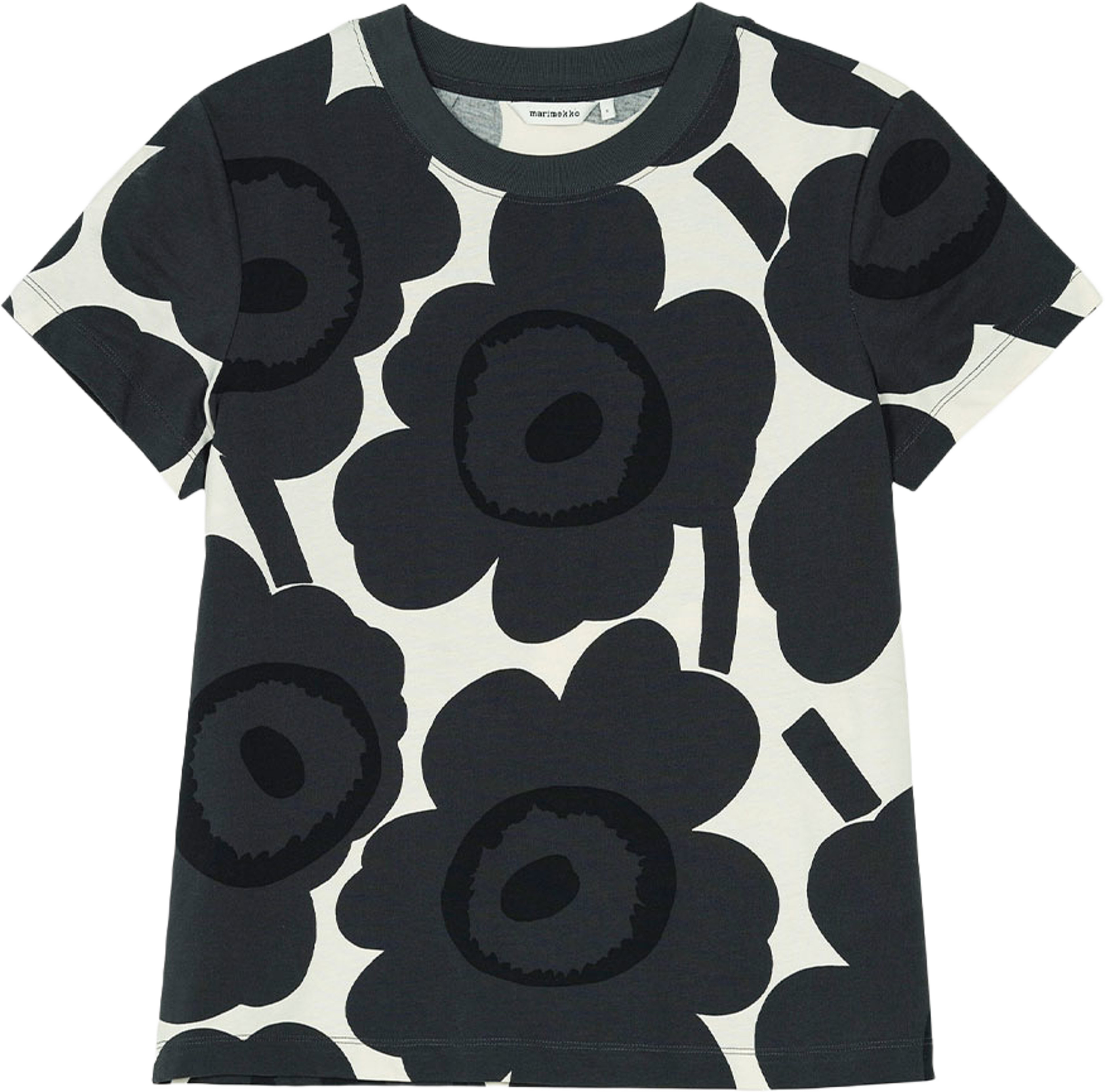 Heleys Unikko T-shirt, från Marimekko, i färgen Off-white, Dark Grey, Black. Klicka för att öppna bilden i stort format