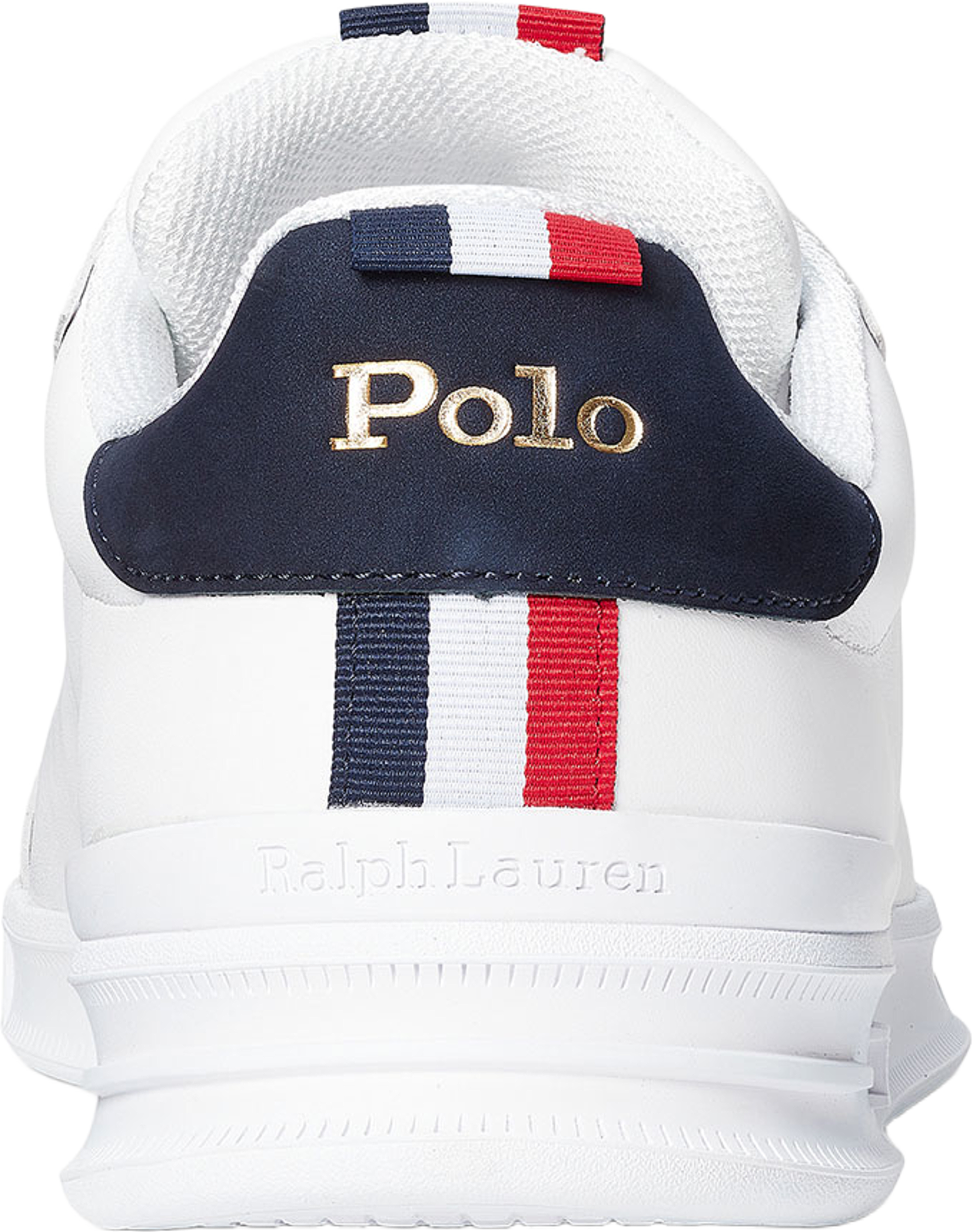 Heritage Court II Leather Sneaker, från Ralph Lauren, i färgen White/Navy/Red. Klicka för att öppna bilden i stort format
