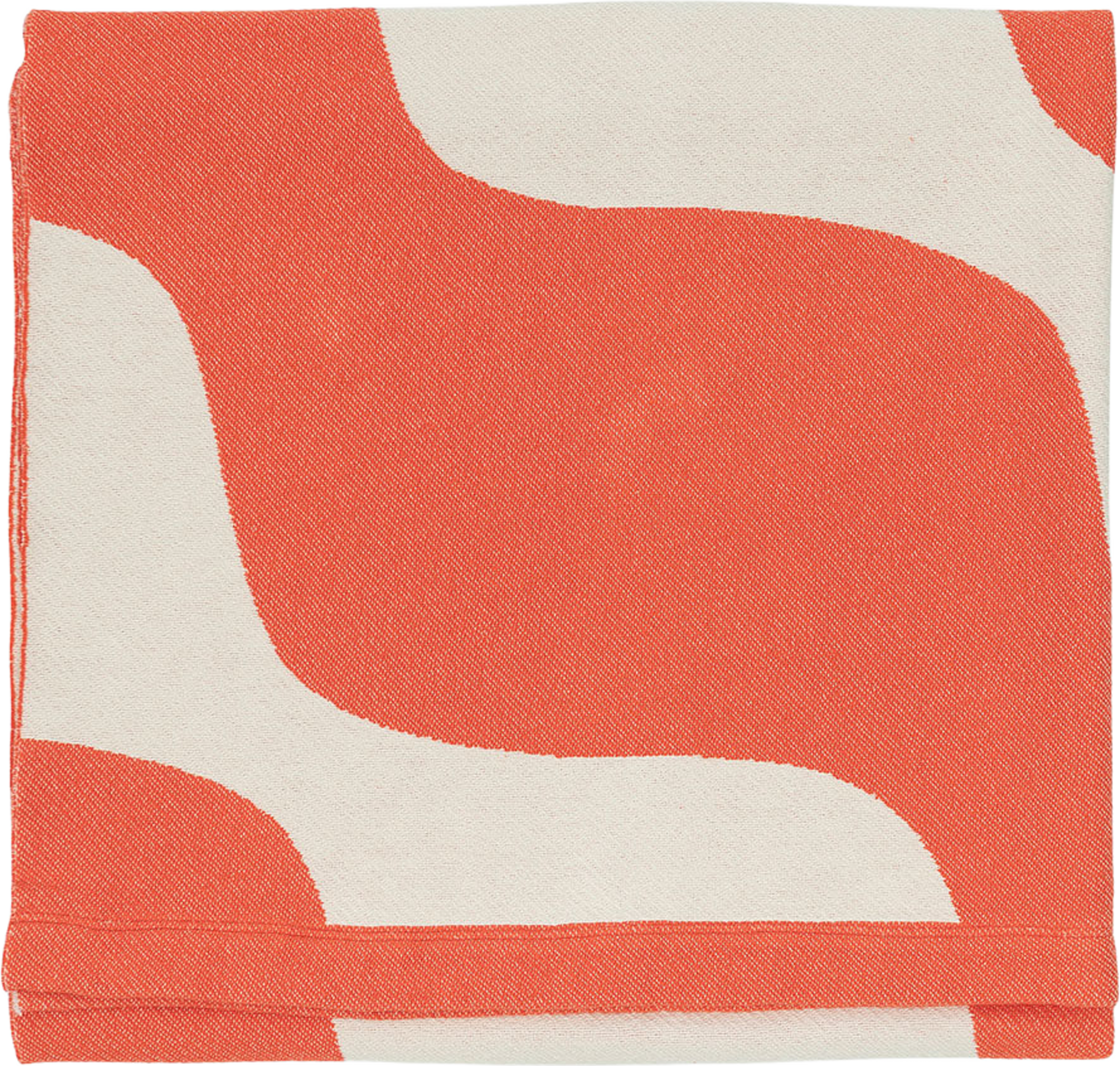 Taifuuni Throw 140x180cm, från Marimekko, i färgen Off White, Orange Red. Klicka för att öppna bilden i stort format
