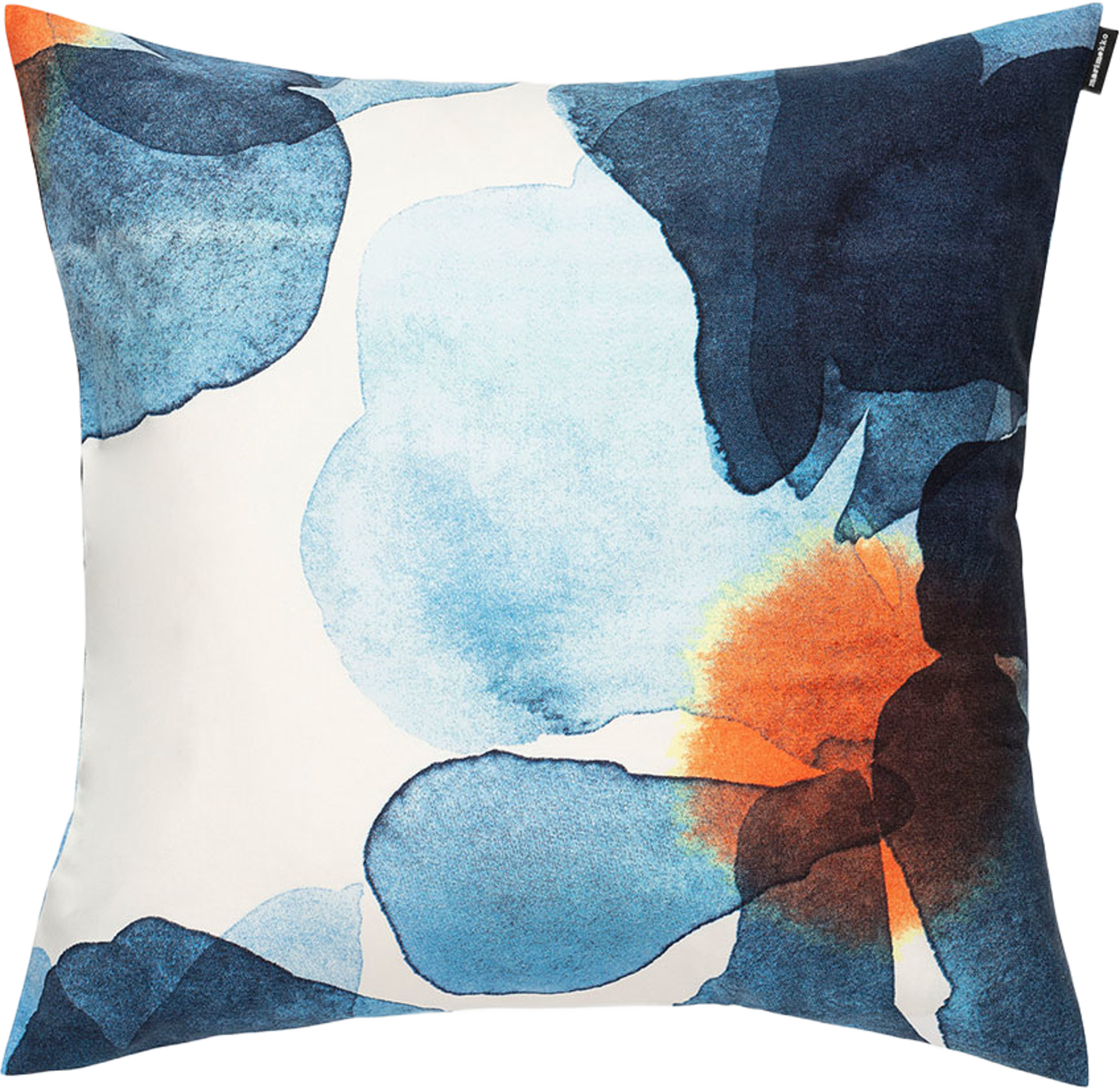 Valssi Cushion Cover 50x50cm, från Marimekko, i färgen White, Dk.blue, Orange. Klicka för att öppna bilden i stort format
