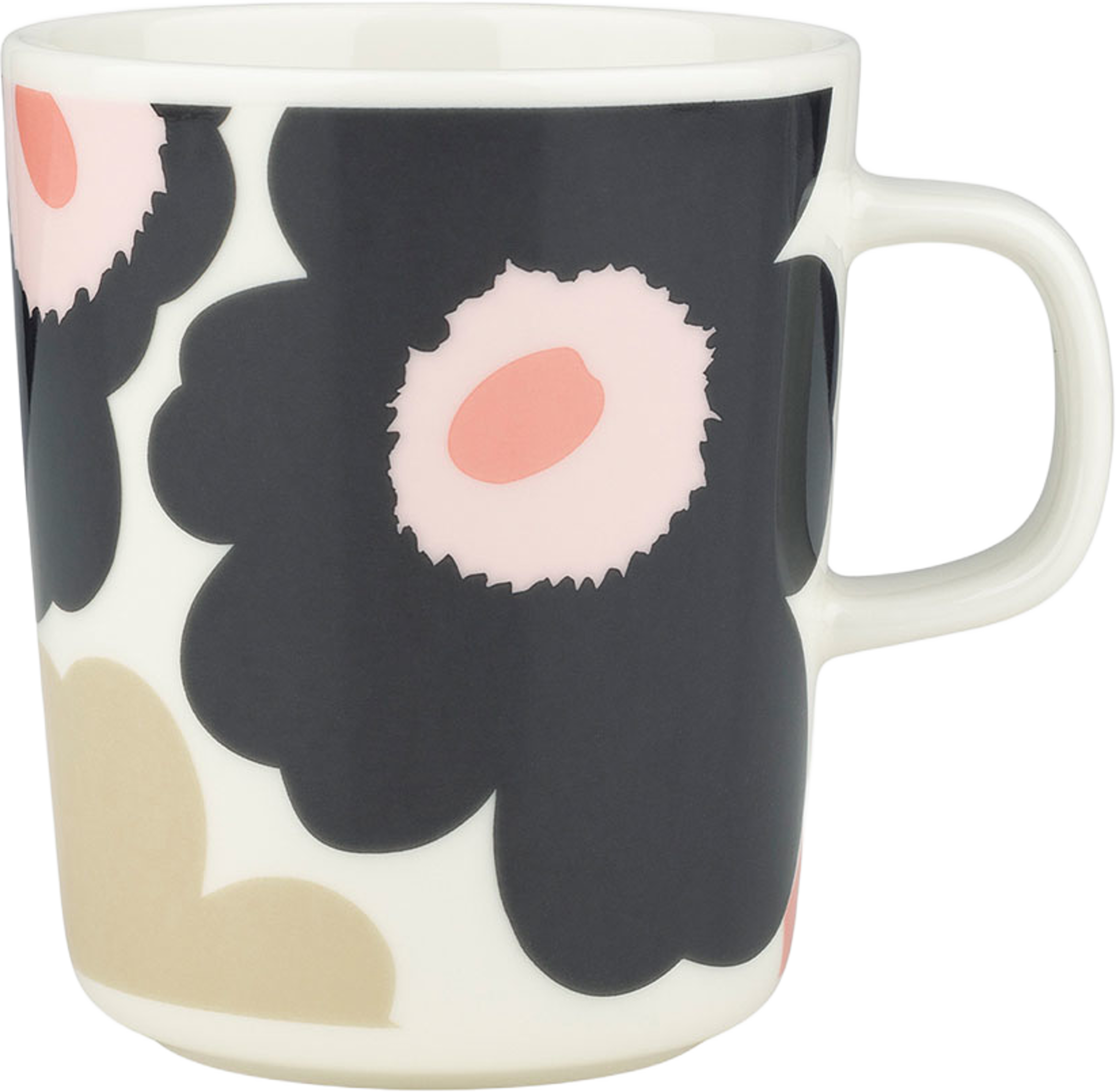 Unikko Mug 2,5dl, från Marimekko, i färgen Off White,charcoal,sand,pink. Klicka för att öppna bilden i stort format