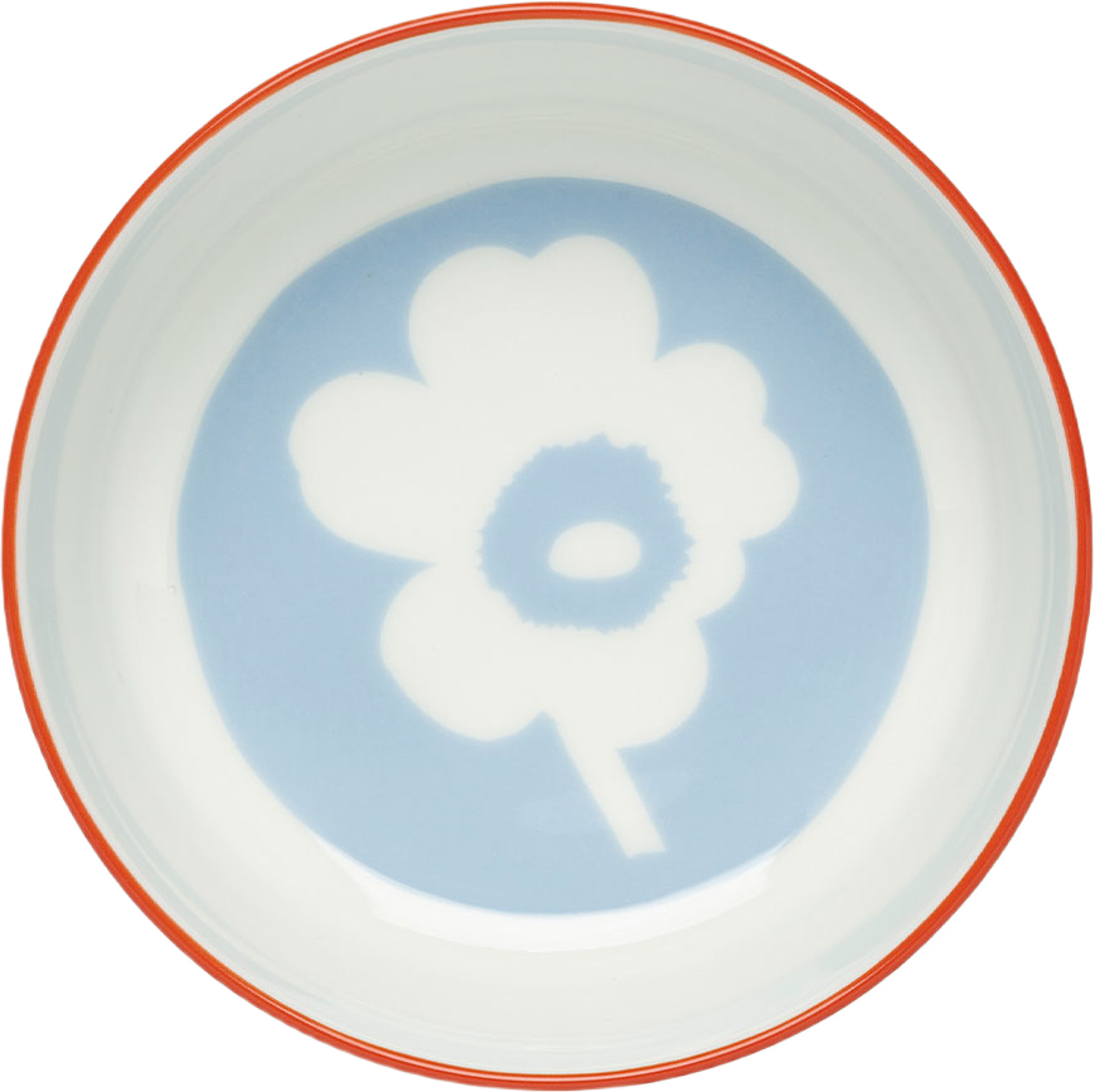 Unikko Bowl 4dl, från Marimekko, i färgen White, Lt.blue, Orange Red. Klicka för att öppna bilden i stort format