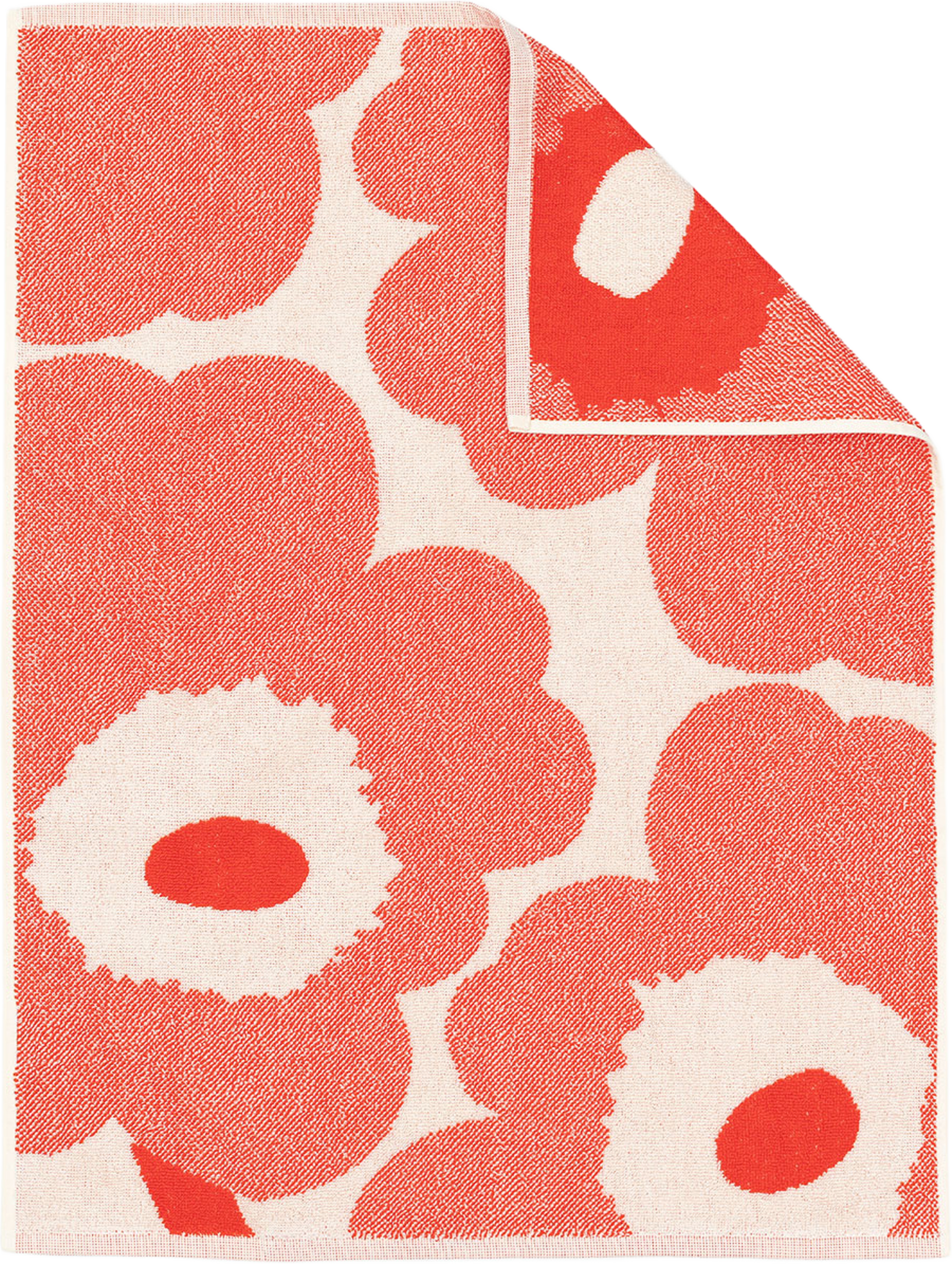 Unikko Hand Towel 50x70 Cm, från Marimekko, i färgen Off White, Orange Red. Klicka för att öppna bilden i stort format