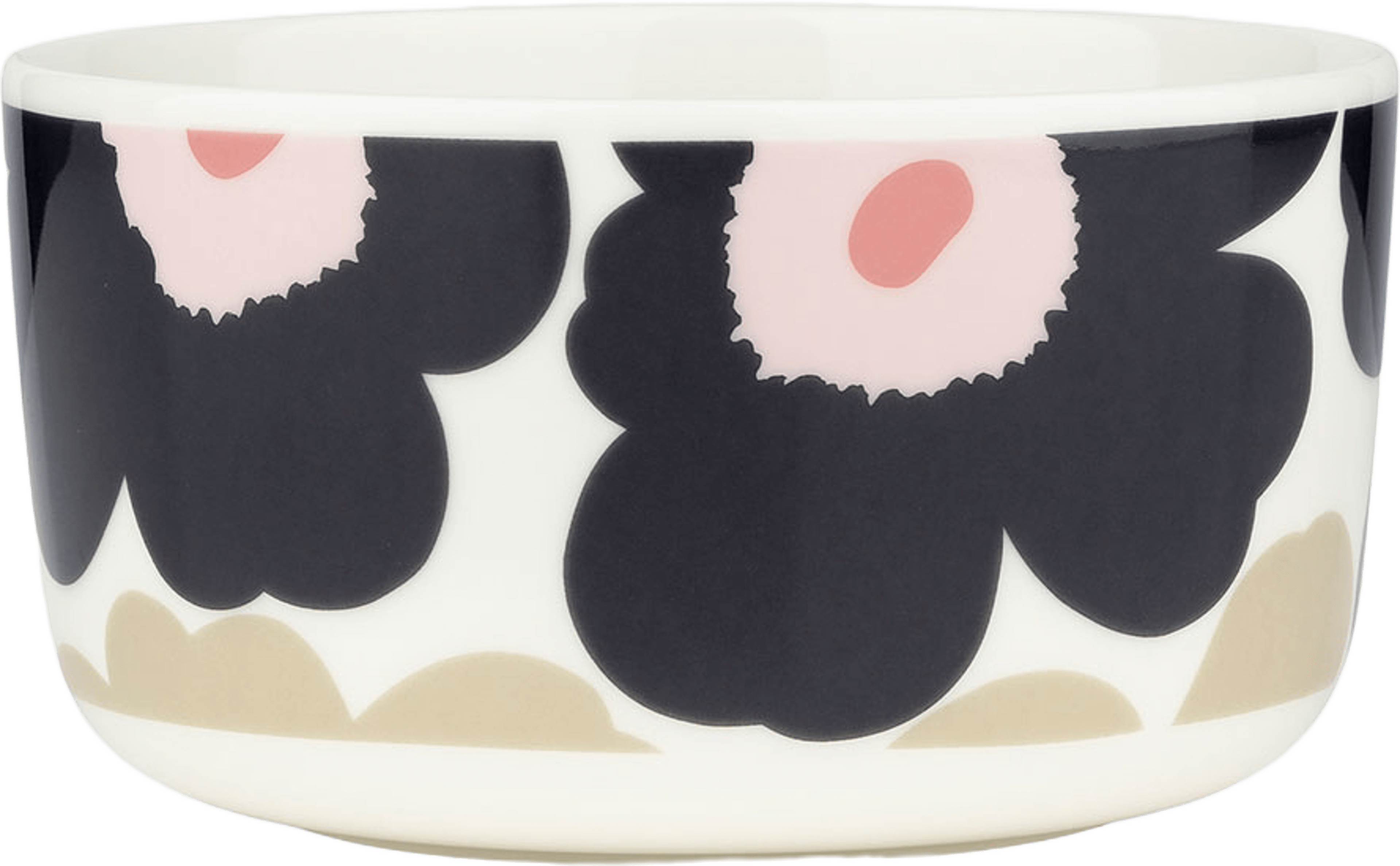 Unikko Bowl 5dl, från Marimekko, i färgen Off White,charcoal,sand,pink. Klicka för att öppna bilden i stort format