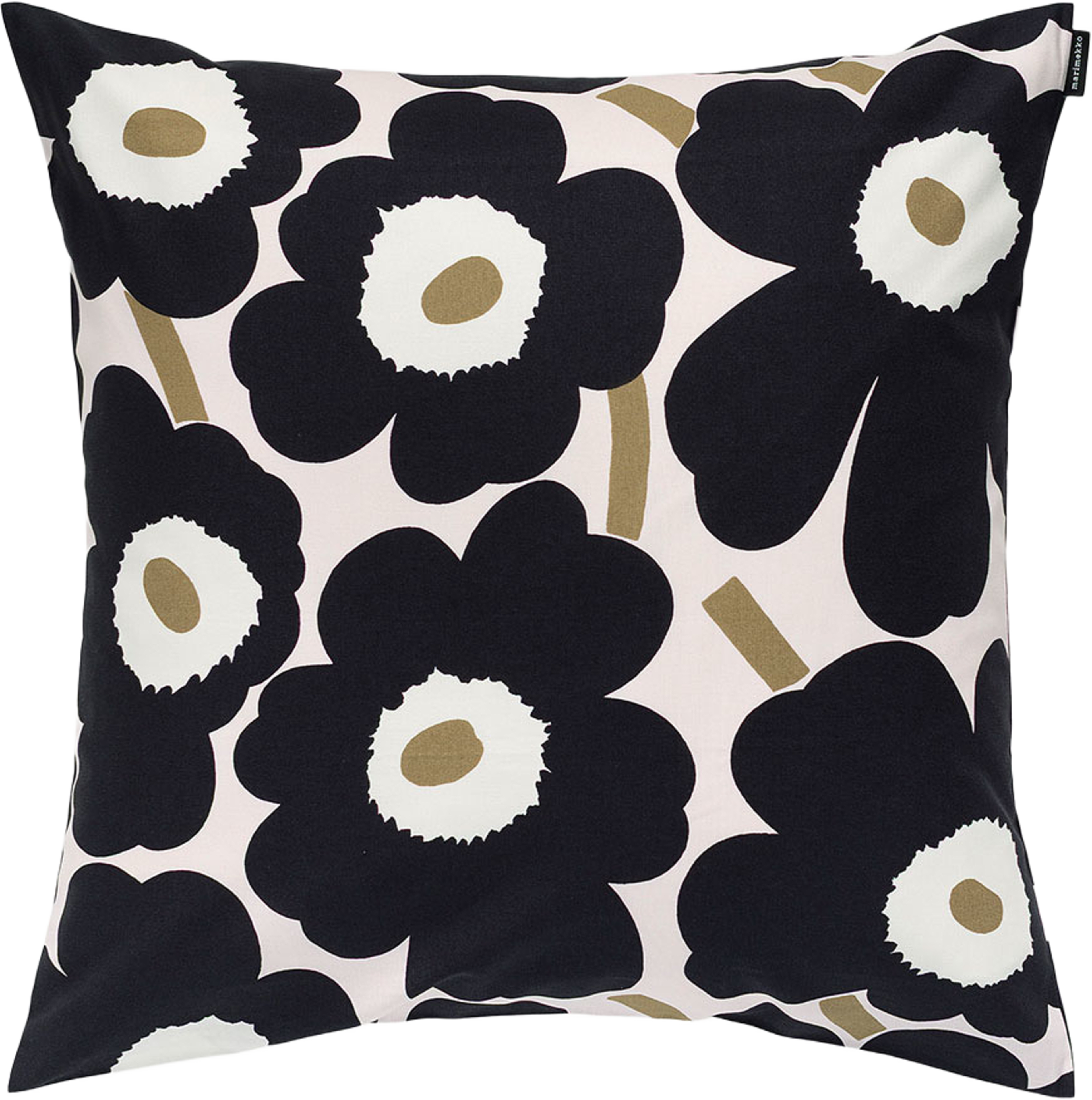 Pieni Unikko Cush. Cover 50x50, från Marimekko, i färgen Pink, Charcoal, Lt.brown. Klicka för att öppna bilden i stort format