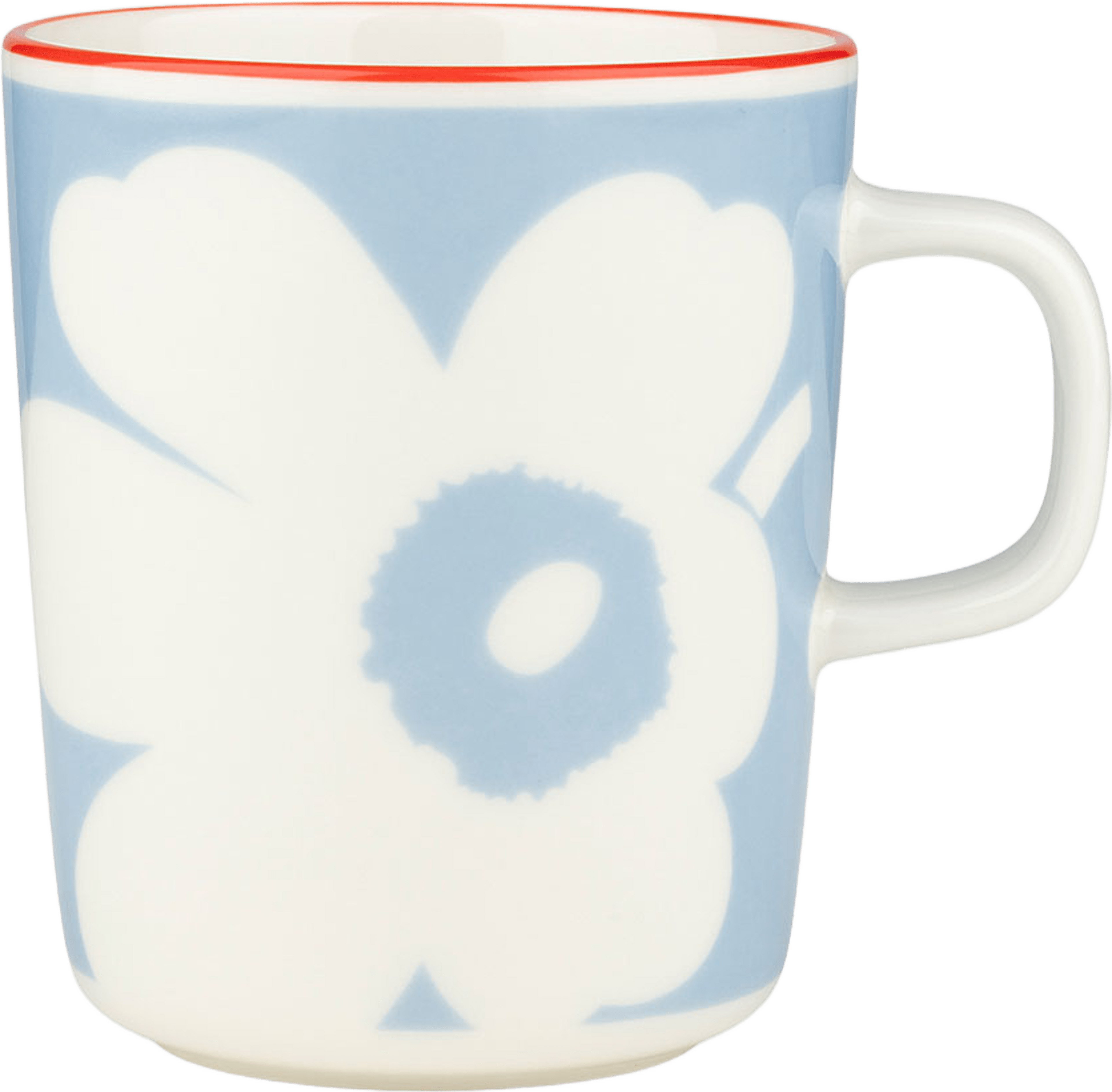 Juhla Unikko Mug 2,5dl, från Marimekko, i färgen White, Lt.blue, Orange Red. Klicka för att öppna bilden i stort format