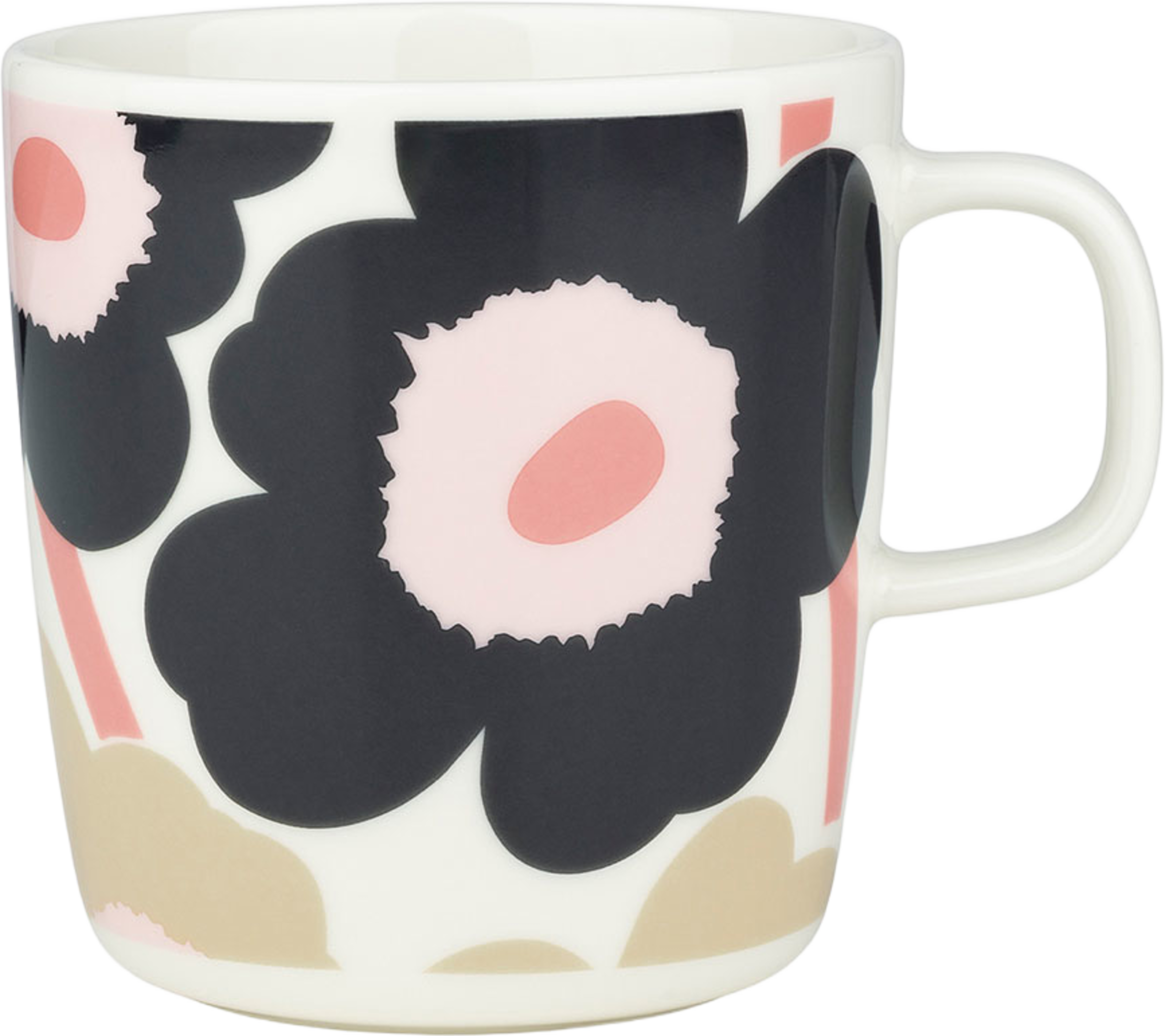 Unikko Mug 4dl, från Marimekko, i färgen Off White,charcoal,sand,pink. Klicka för att öppna bilden i stort format