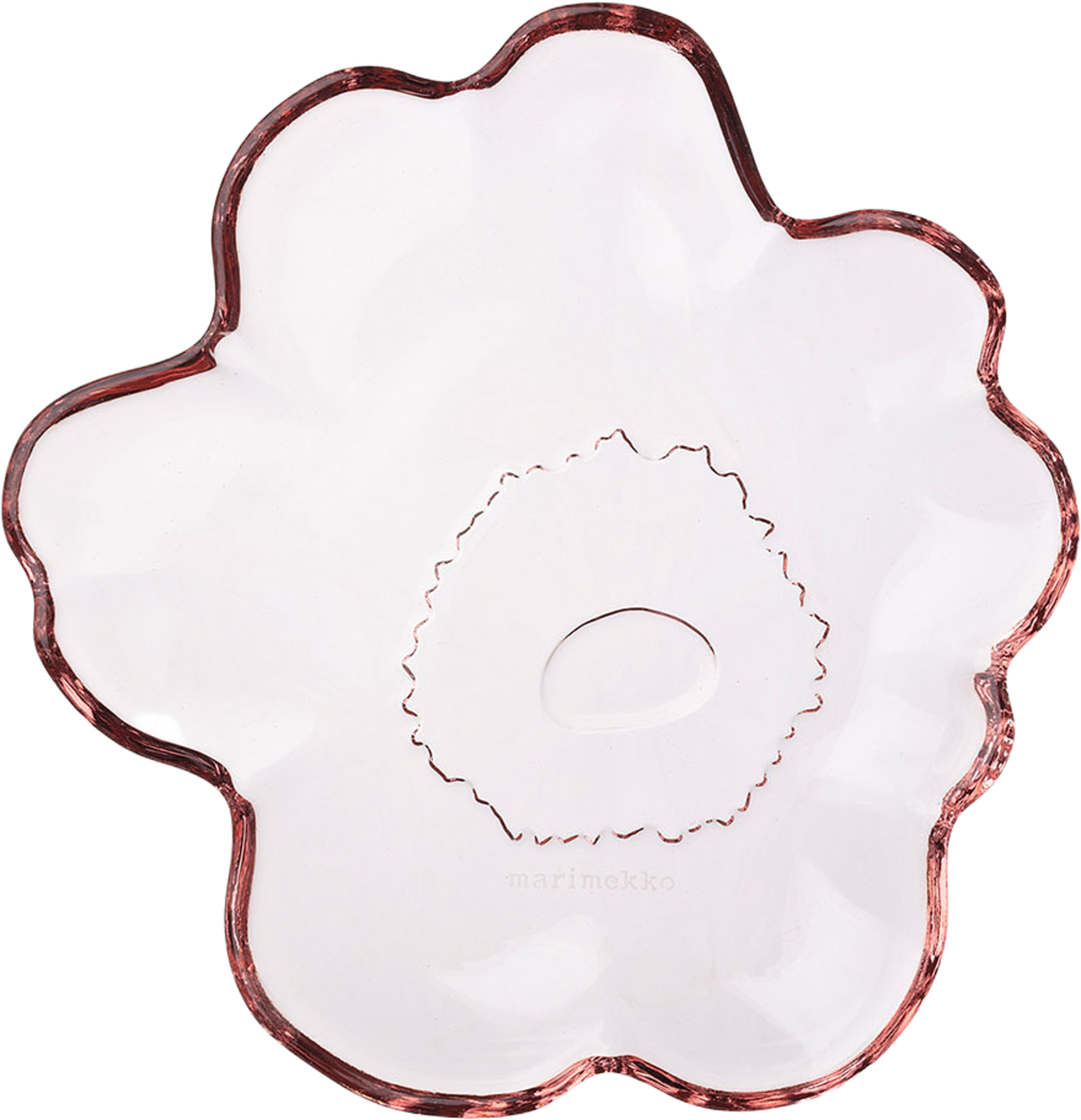 Unikko Glass Plate 13cm, från Marimekko, i färgen Pink. Klicka för att öppna bilden i stort format