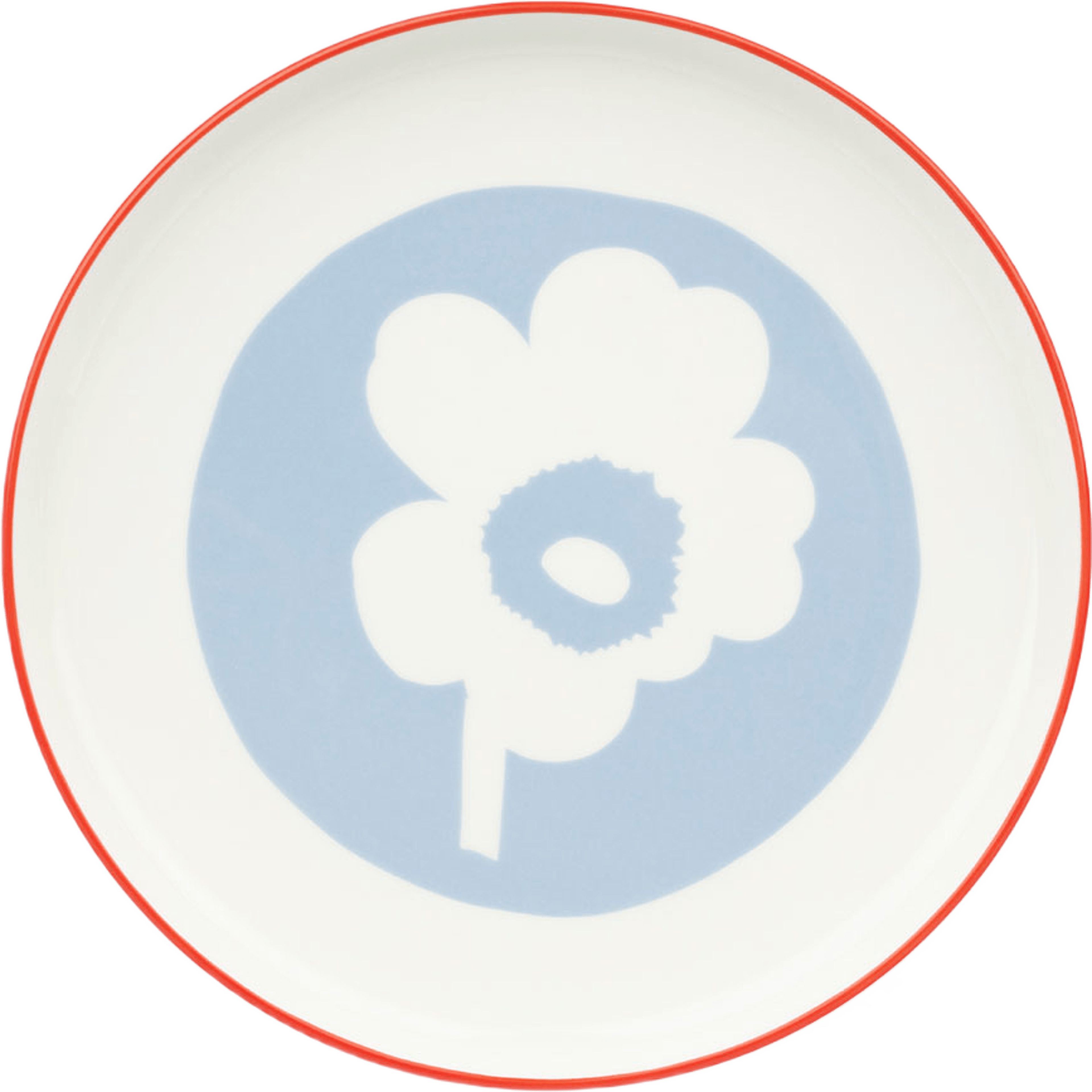Unikko Plate 20cm, från Marimekko, i färgen White, Lt.blue, Orange Red. Klicka för att öppna bilden i stort format