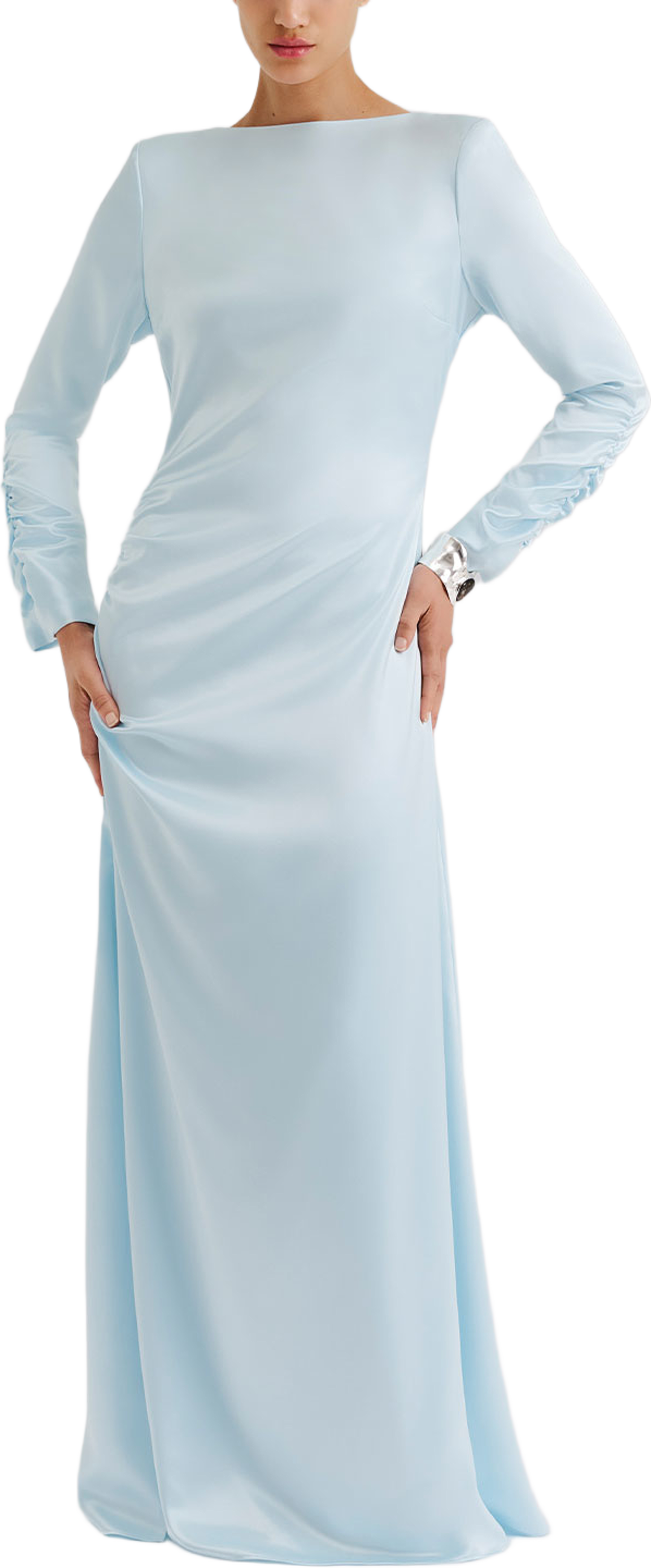 Luisa Ruched Maxi Dress Maxi, från Malina, i färgen Icy Blue. Klicka för att öppna bilden i stort format