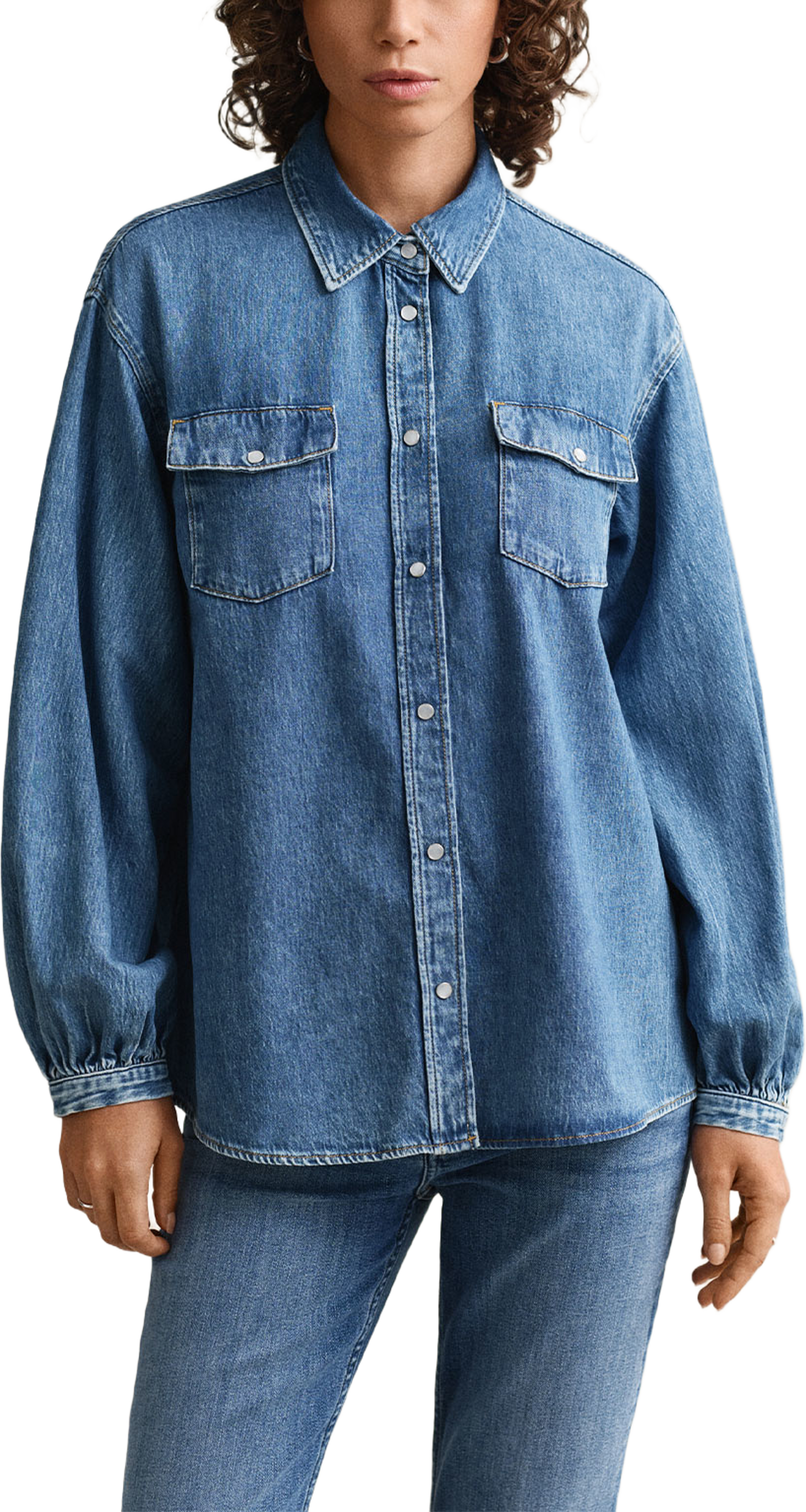 Volume Sleeve Shirt, från GANT, i färgen Mid Blue Archive. Klicka för att öppna bilden i stort format