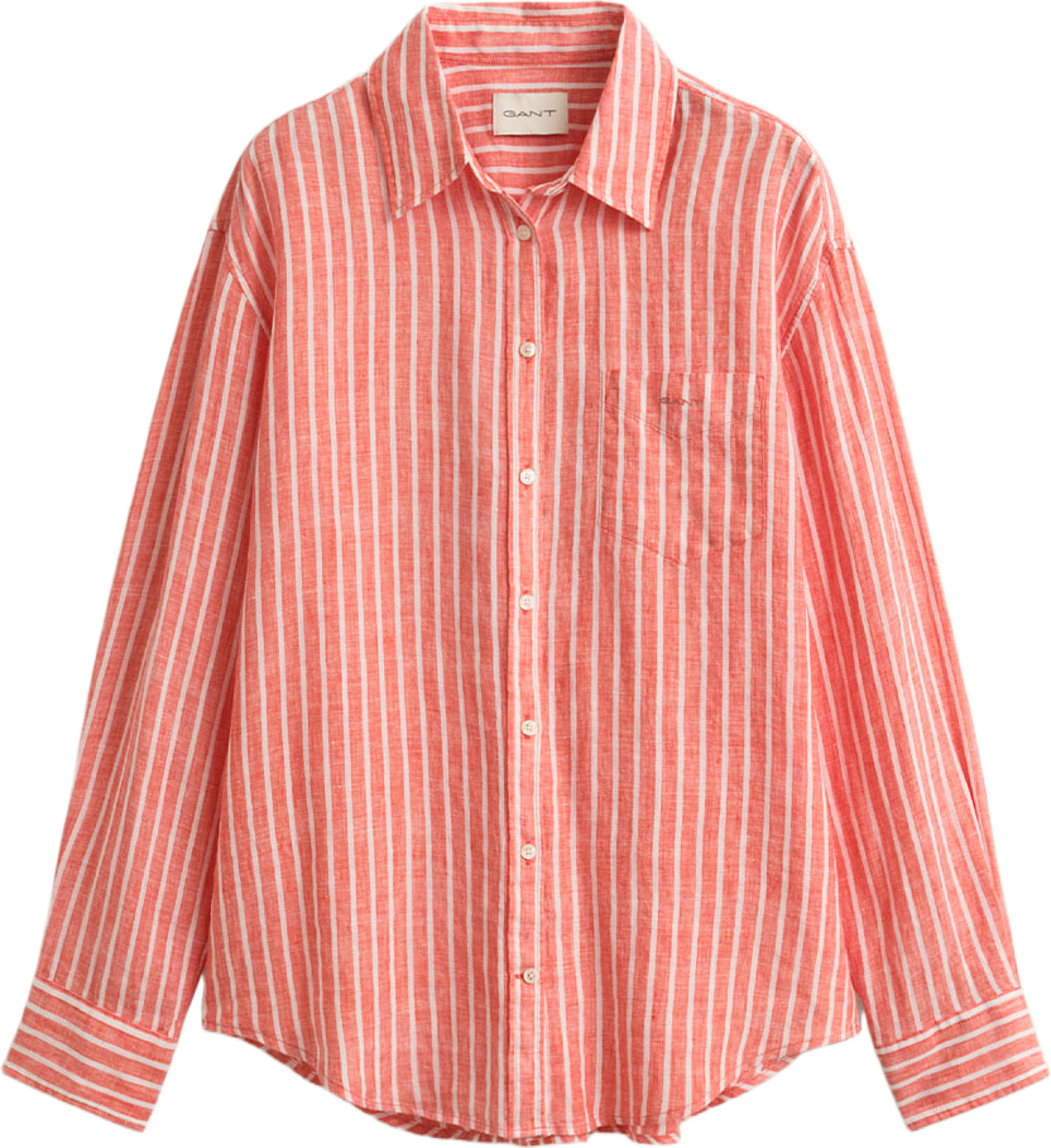Relaxed Fit Striped Linen Shirt, från GANT, i färgen Perfect Red. Klicka för att öppna bilden i stort format