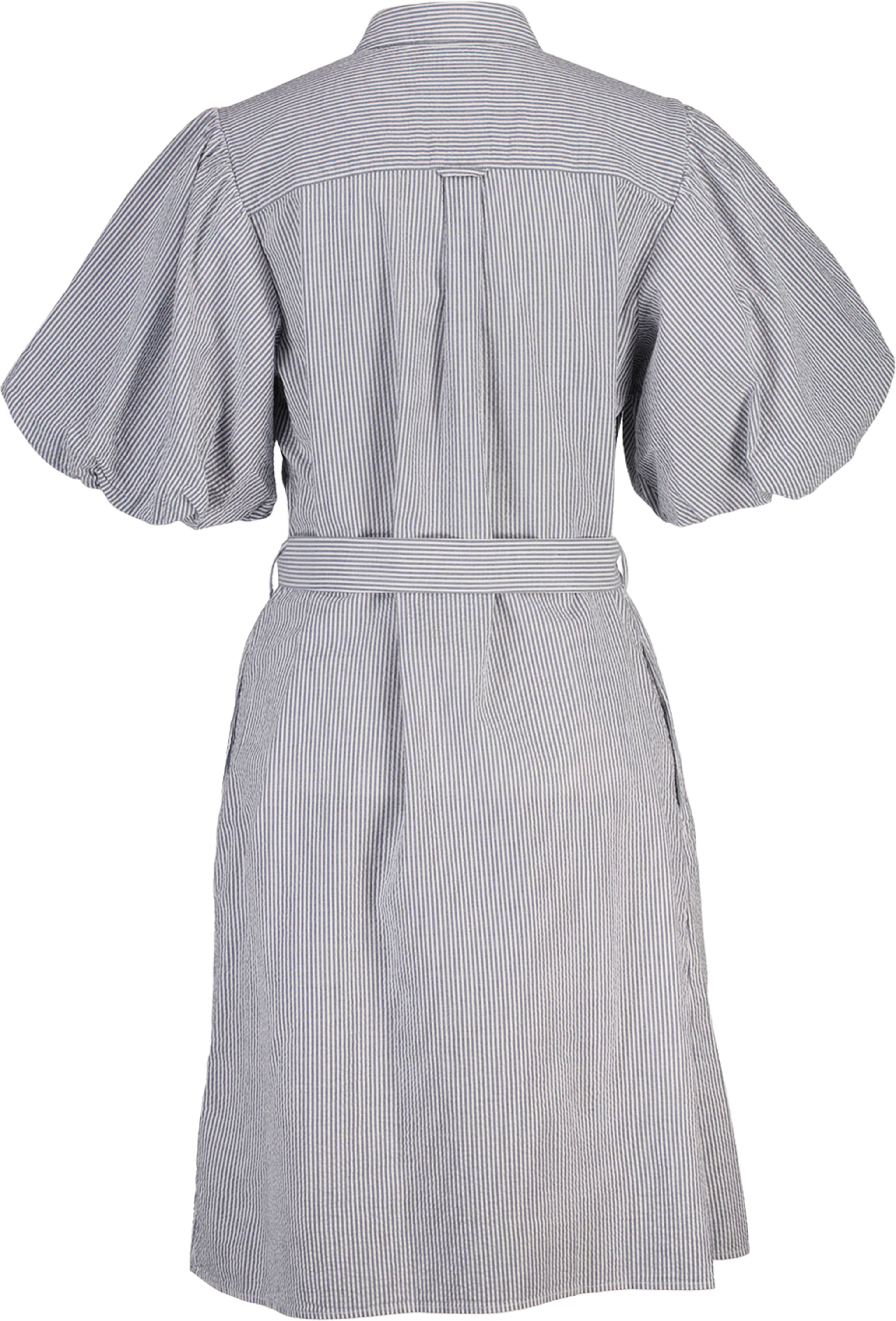 Seersucker Puff Sleeve Dress, från GANT, i färgen Evening Blue. Klicka för att öppna bilden i stort format