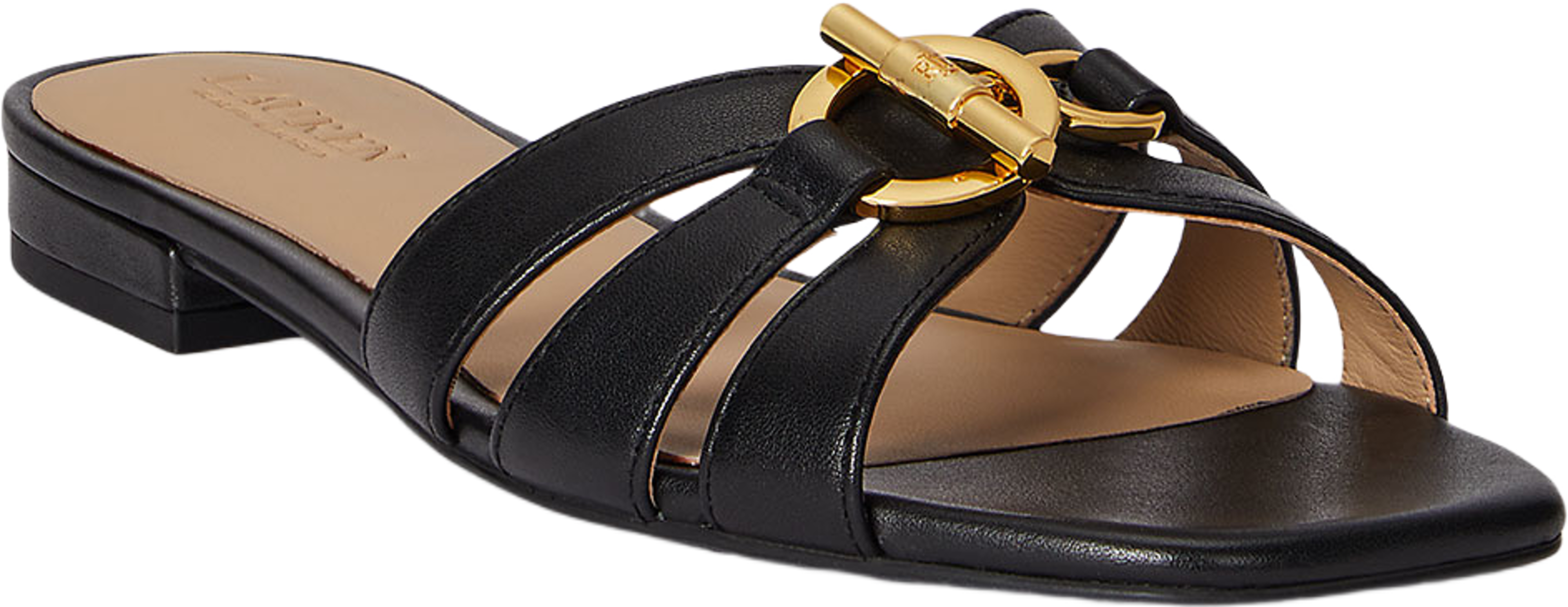 Blaike Nappa Leather Slide Sandal, från Lauren Ralph Lauren, i färgen Black. Klicka för att öppna bilden i stort format