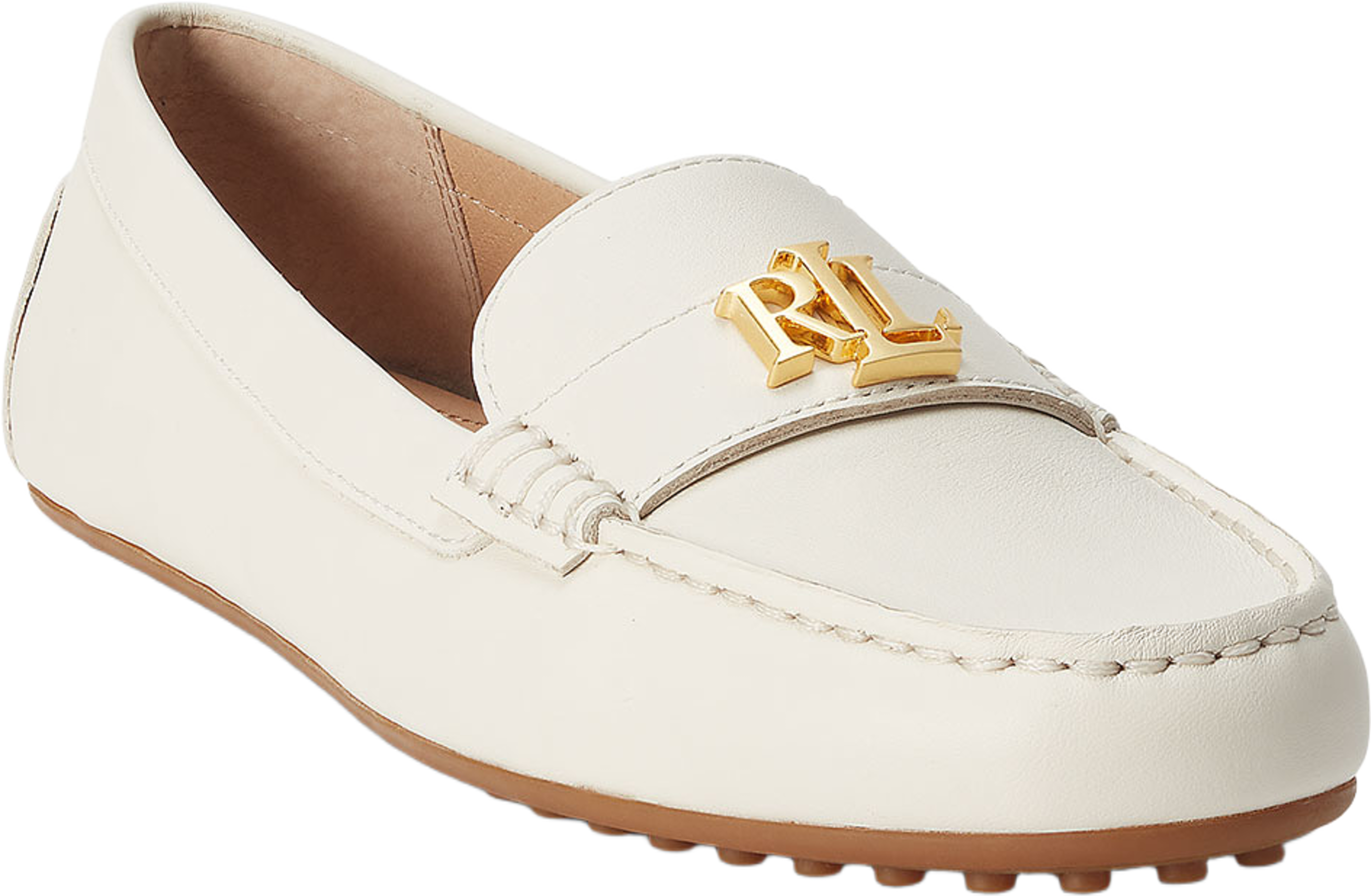 Barnsbury Nappa Leather Driver, från Lauren Ralph Lauren, i färgen Soft White With Gold Hrdw. Klicka för att öppna bilden i stort format