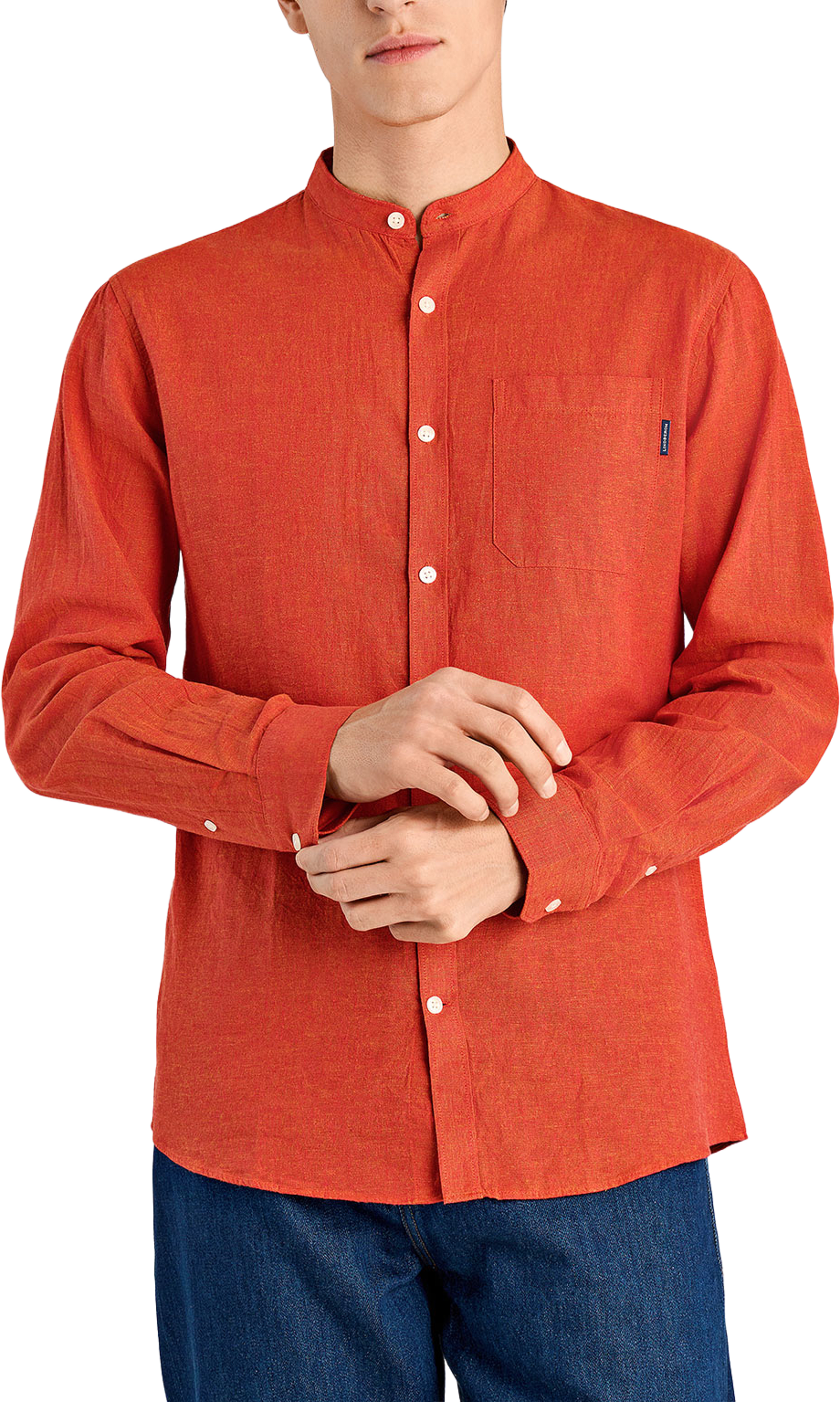 Lindbergh Cotton/linen Shirt L/S, från Lindbergh, i färgen Coral Orange. Klicka för att öppna bilden i stort format