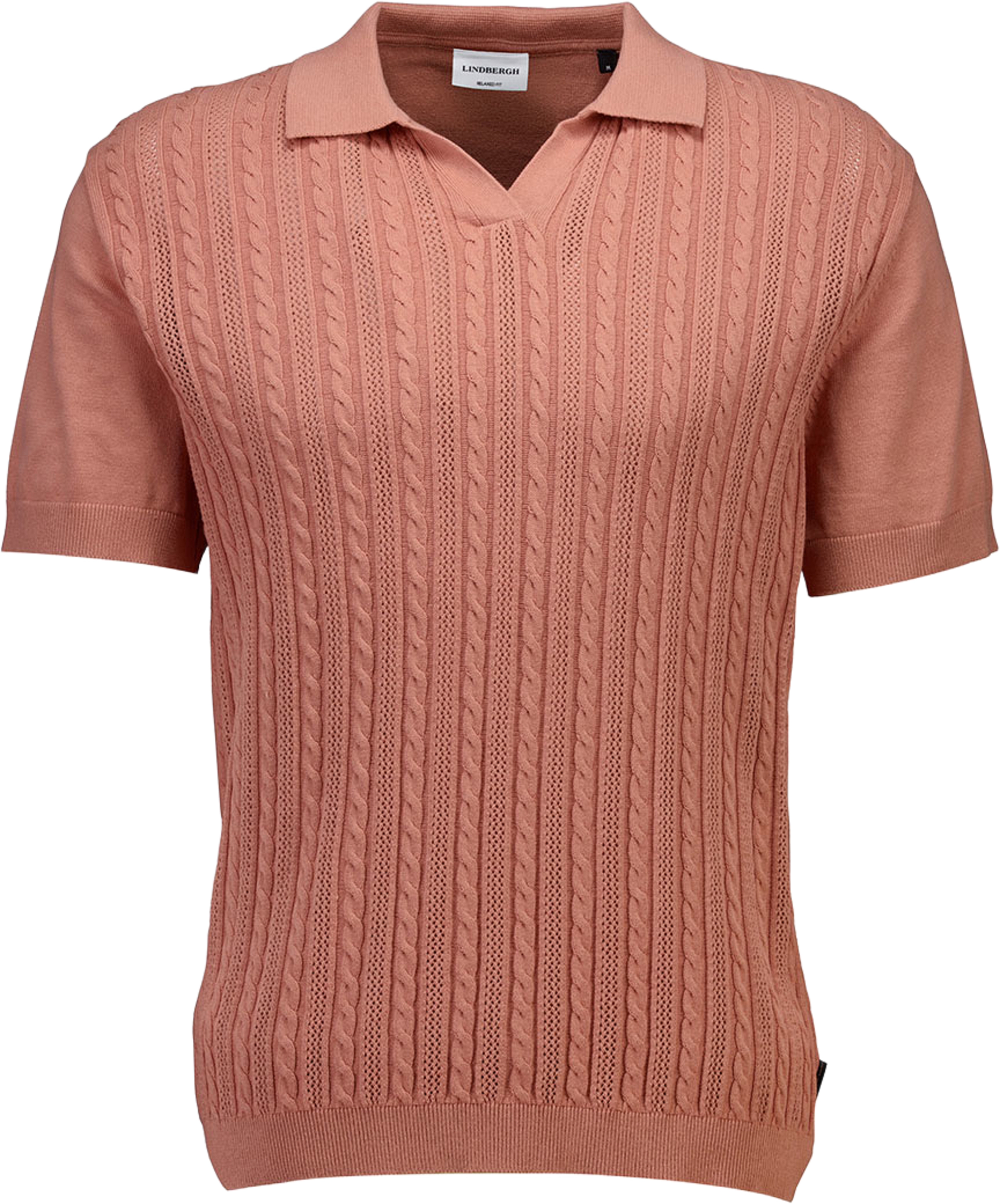 Knitted S/S cable v-neck polo Knit, från Lindbergh, i färgen Rose. Klicka för att öppna bilden i stort format