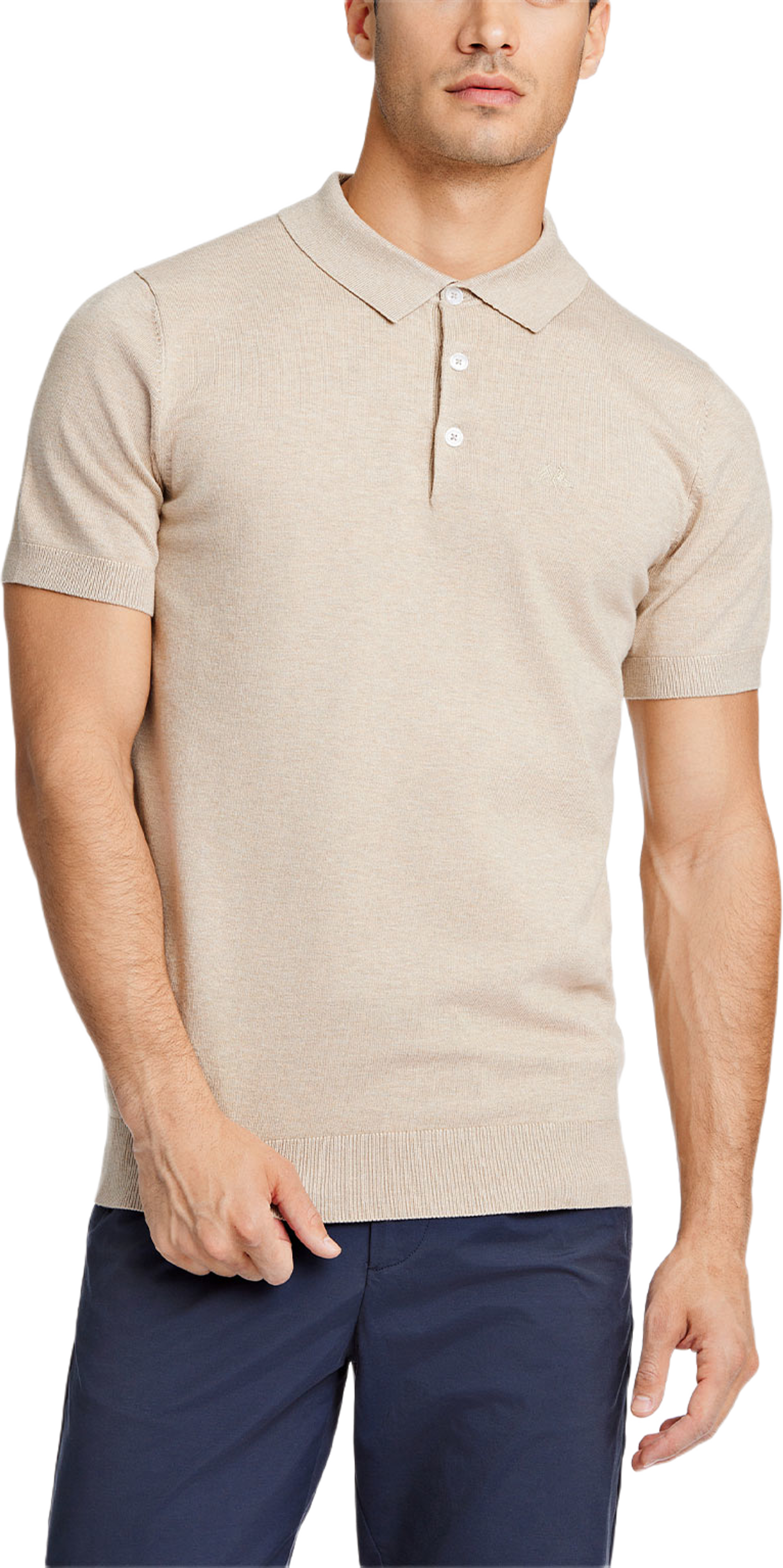 Ecovero S/S polo Knit, från Lindbergh, i färgen Sand Mel. Klicka för att öppna bilden i stort format