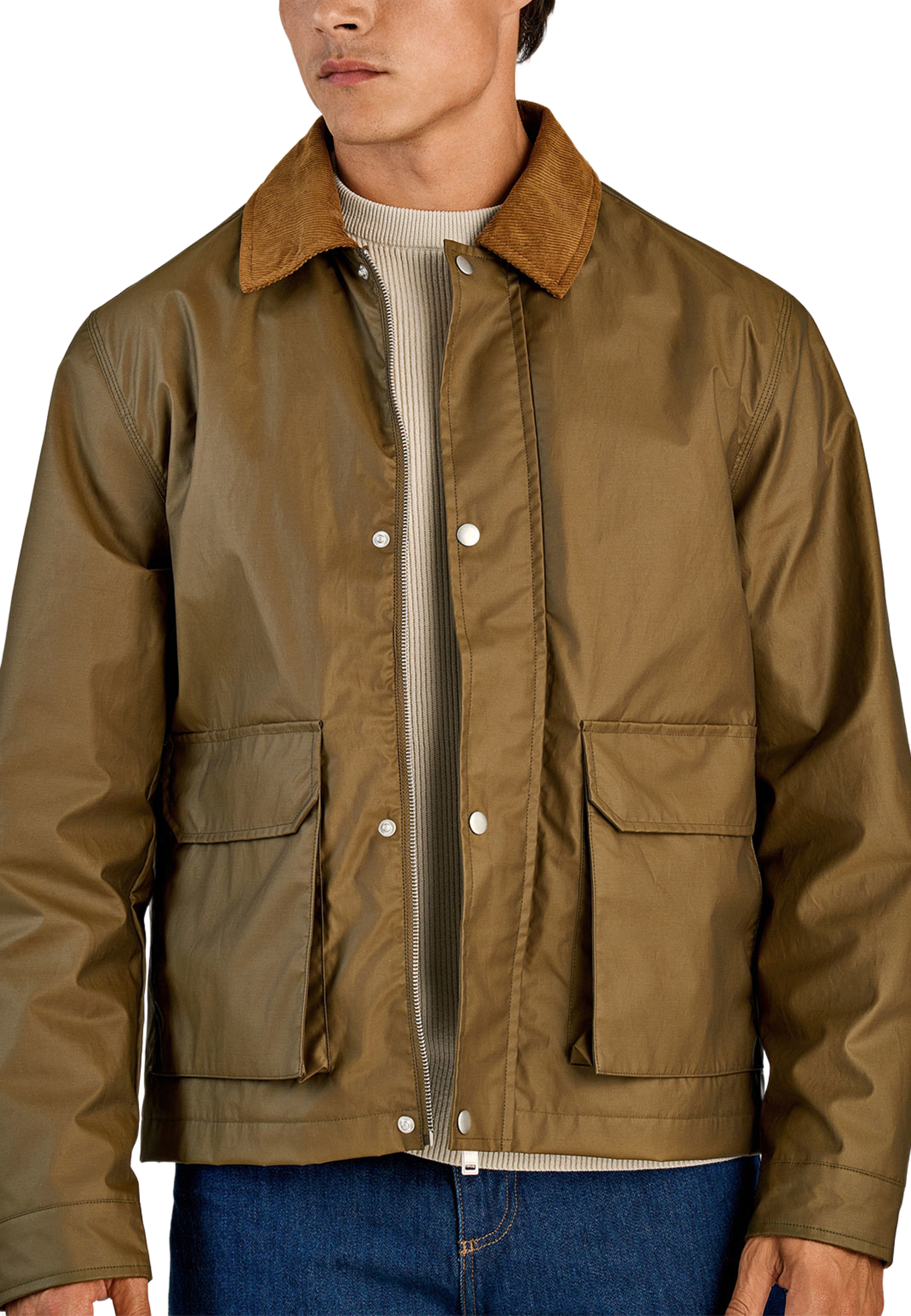 Field jacket with corduroy collar Jacket, från Lindbergh, i färgen Dk Army. Klicka för att öppna bilden i stort format