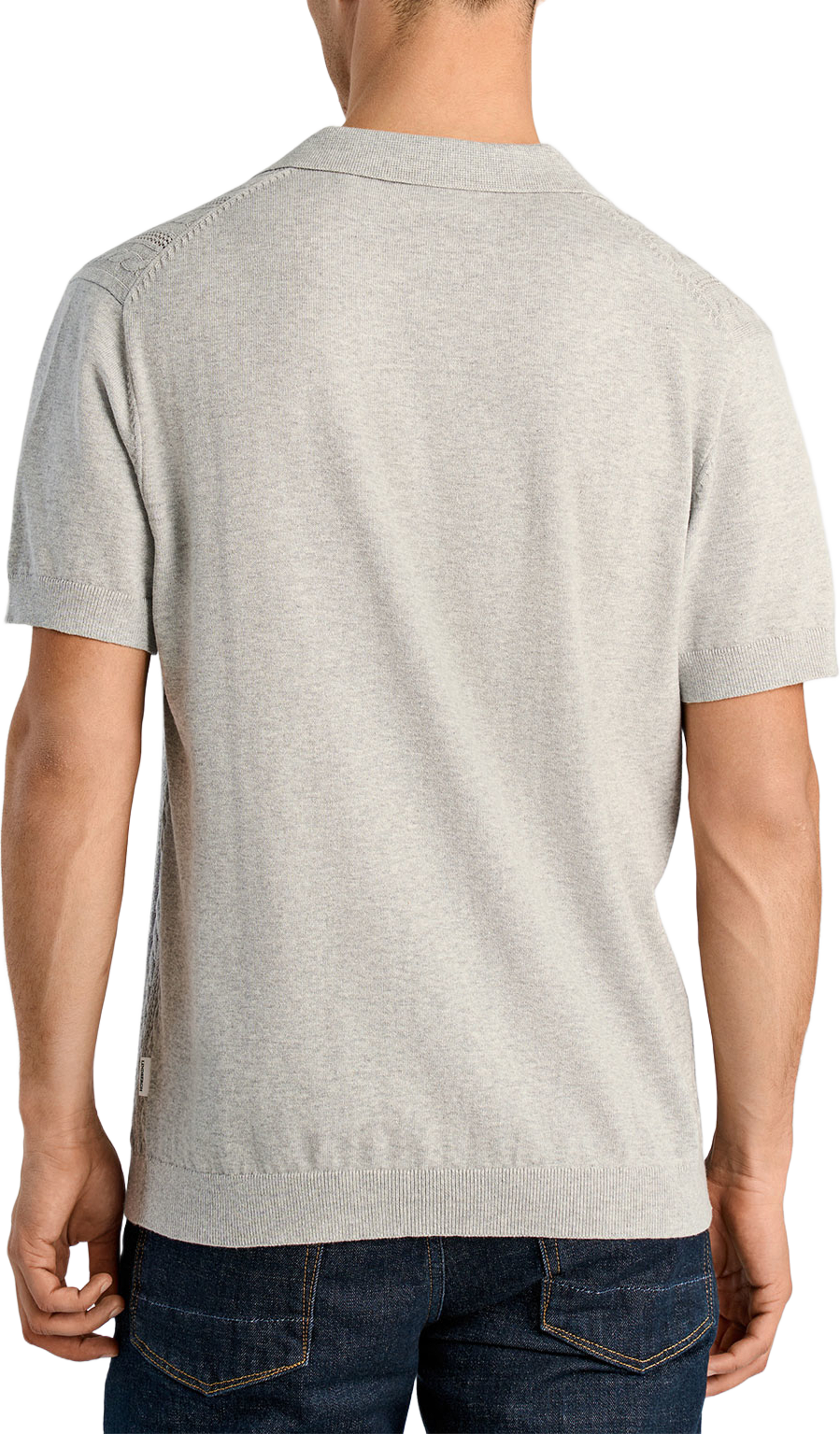 Knitted S/S cable v-neck polo Knit, från Lindbergh, i färgen Grey Mel. Klicka för att öppna bilden i stort format