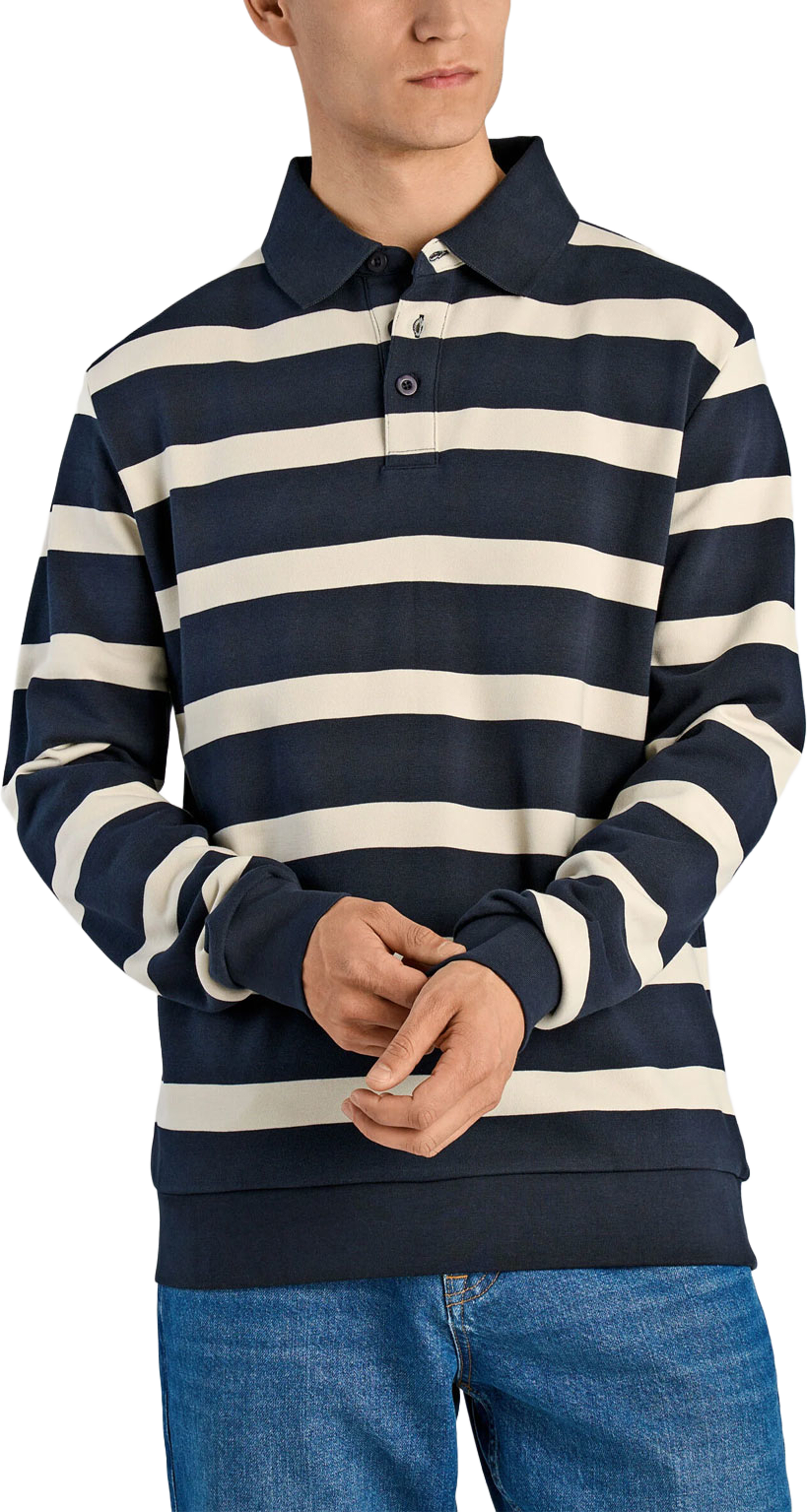 Striped polo Sweatshirt, från Lindbergh, i färgen Navy. Klicka för att öppna bilden i stort format