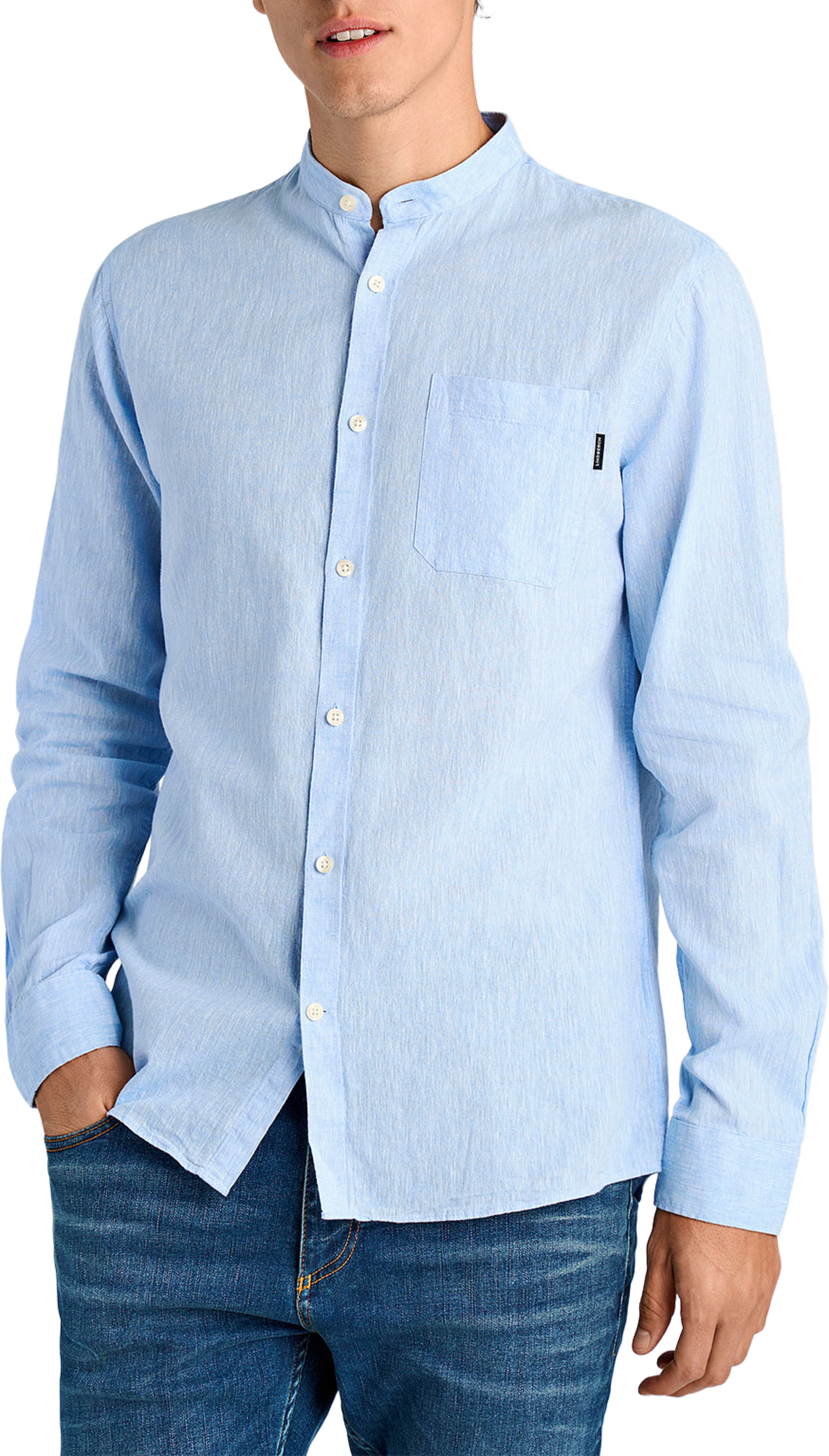 Lindbergh Cotton/linen Shirt L/S, från Lindbergh, i färgen Sky Blue. Klicka för att öppna bilden i stort format
