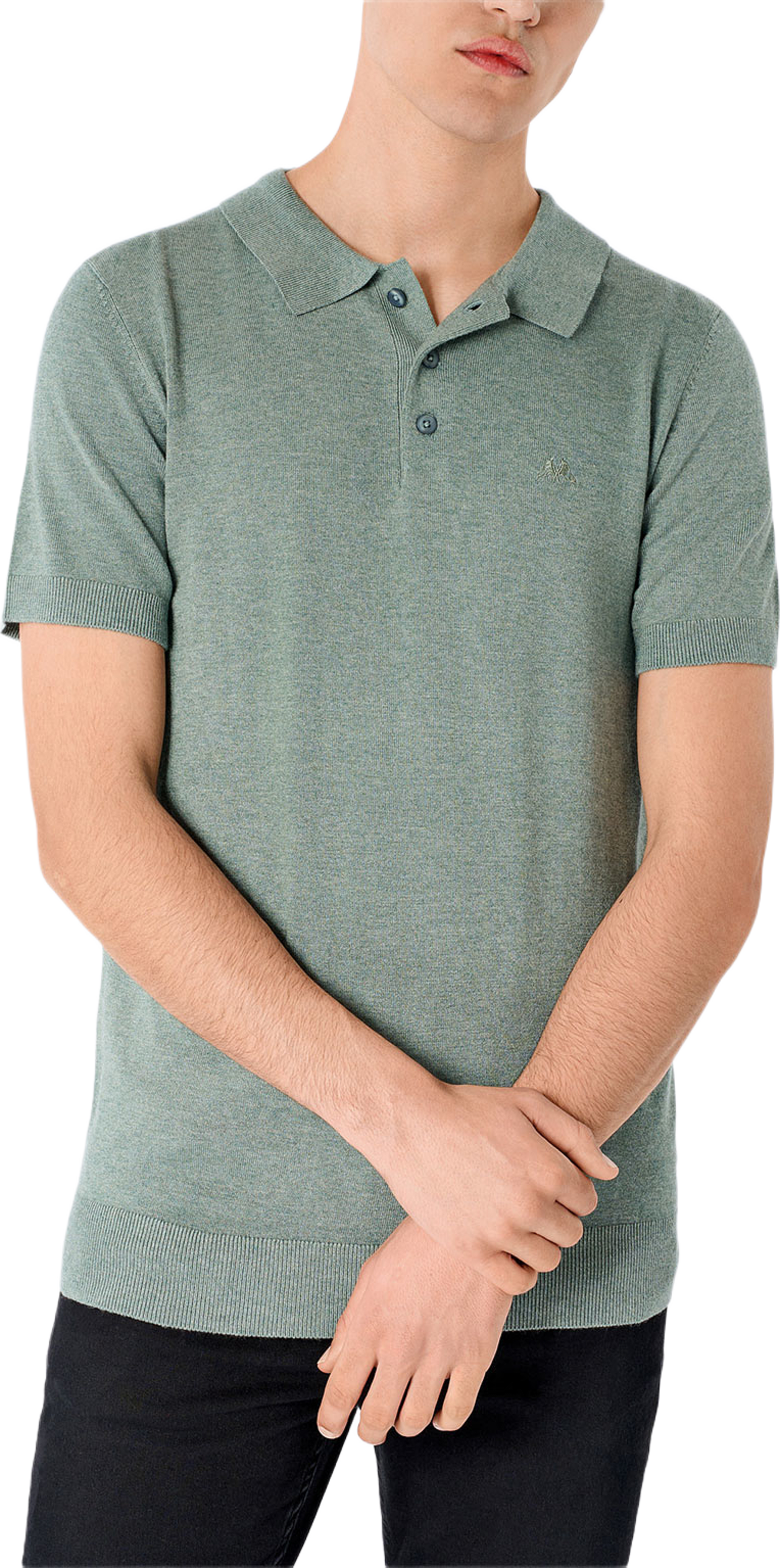 Ecovero S/S polo Knit, från Lindbergh, i färgen Jade Green Mel. Klicka för att öppna bilden i stort format