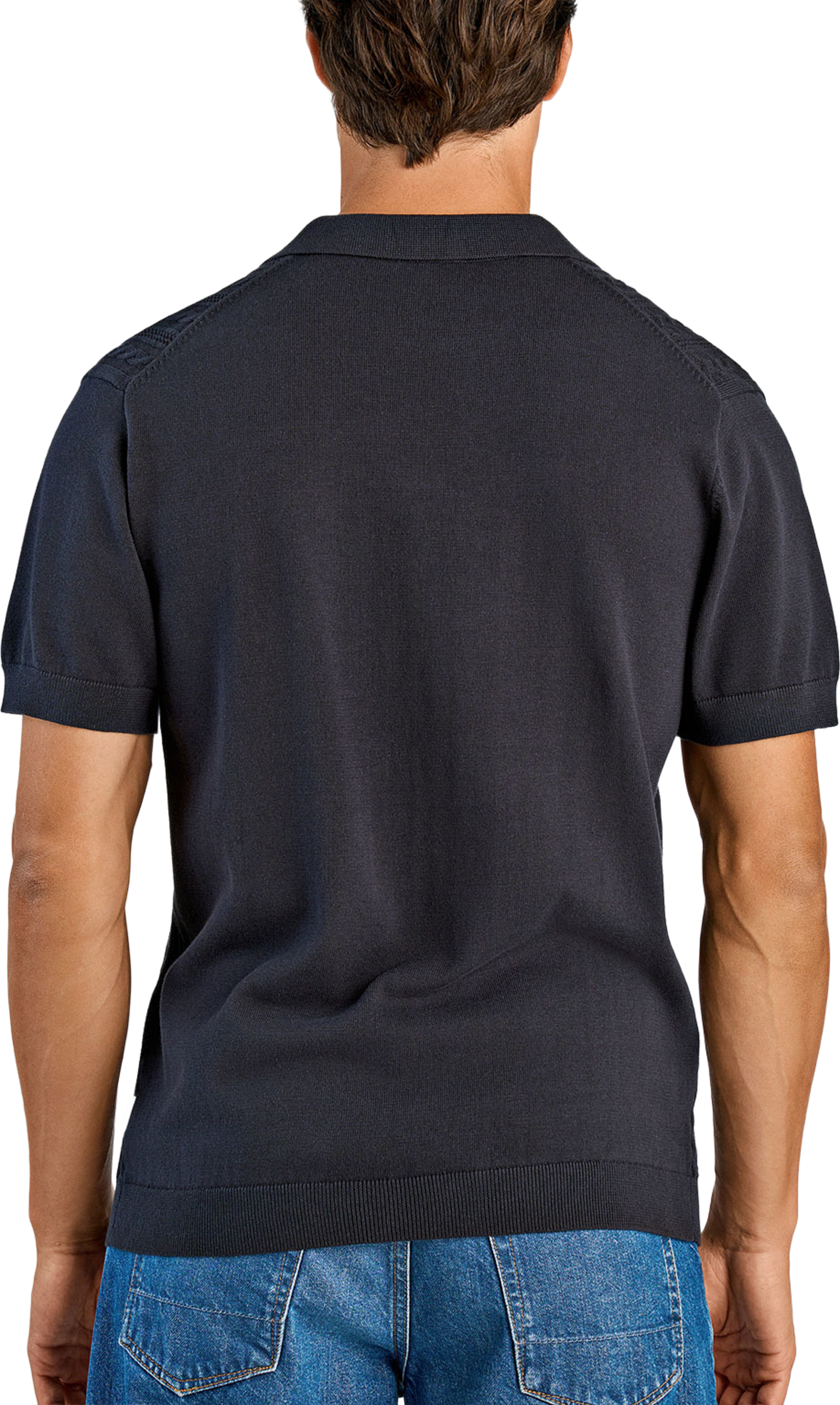 Knitted S/S cable v-neck polo Knit, från Lindbergh, i färgen Navy. Klicka för att öppna bilden i stort format