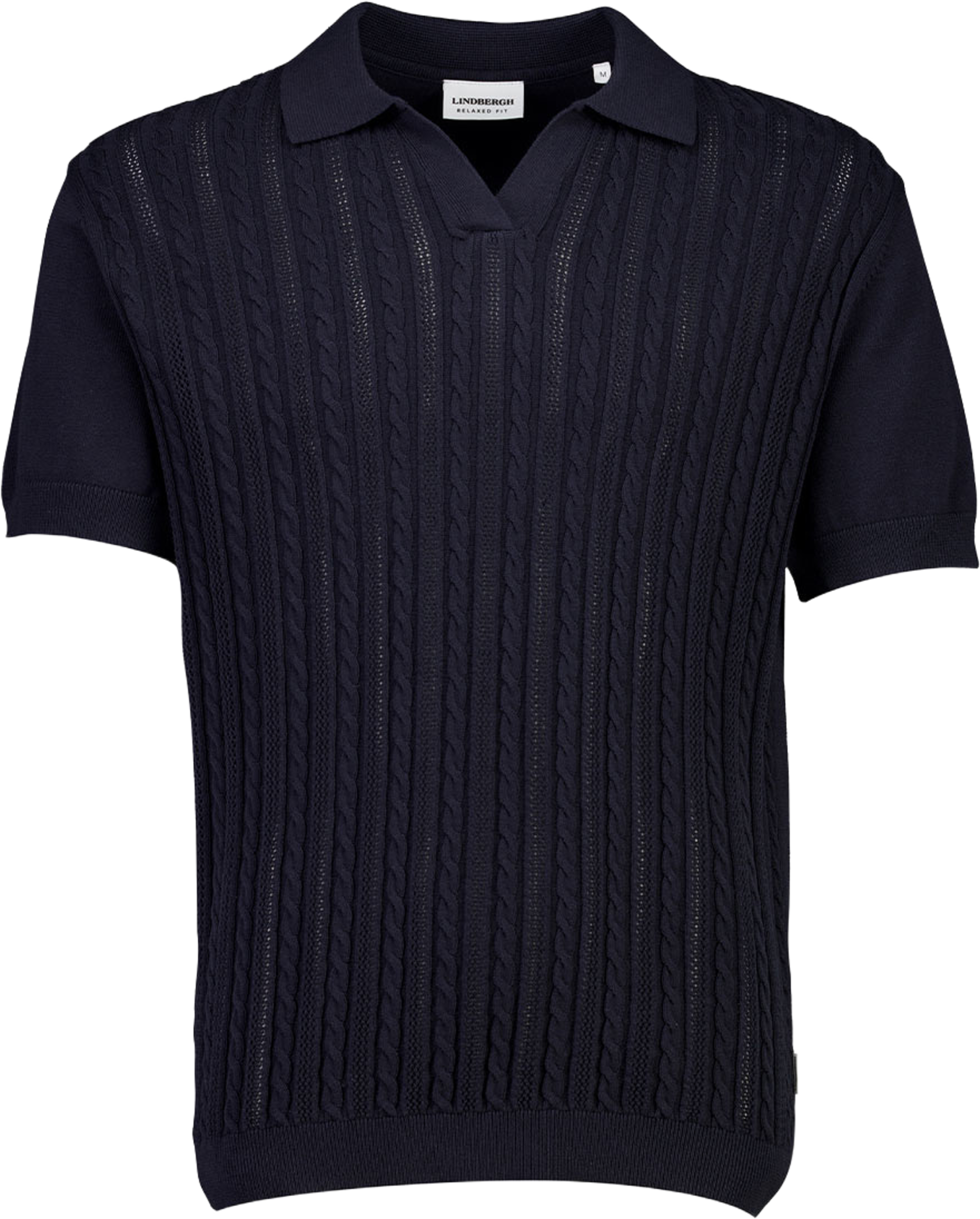 Knitted S/S cable v-neck polo Knit, från Lindbergh, i färgen Navy. Klicka för att öppna bilden i stort format