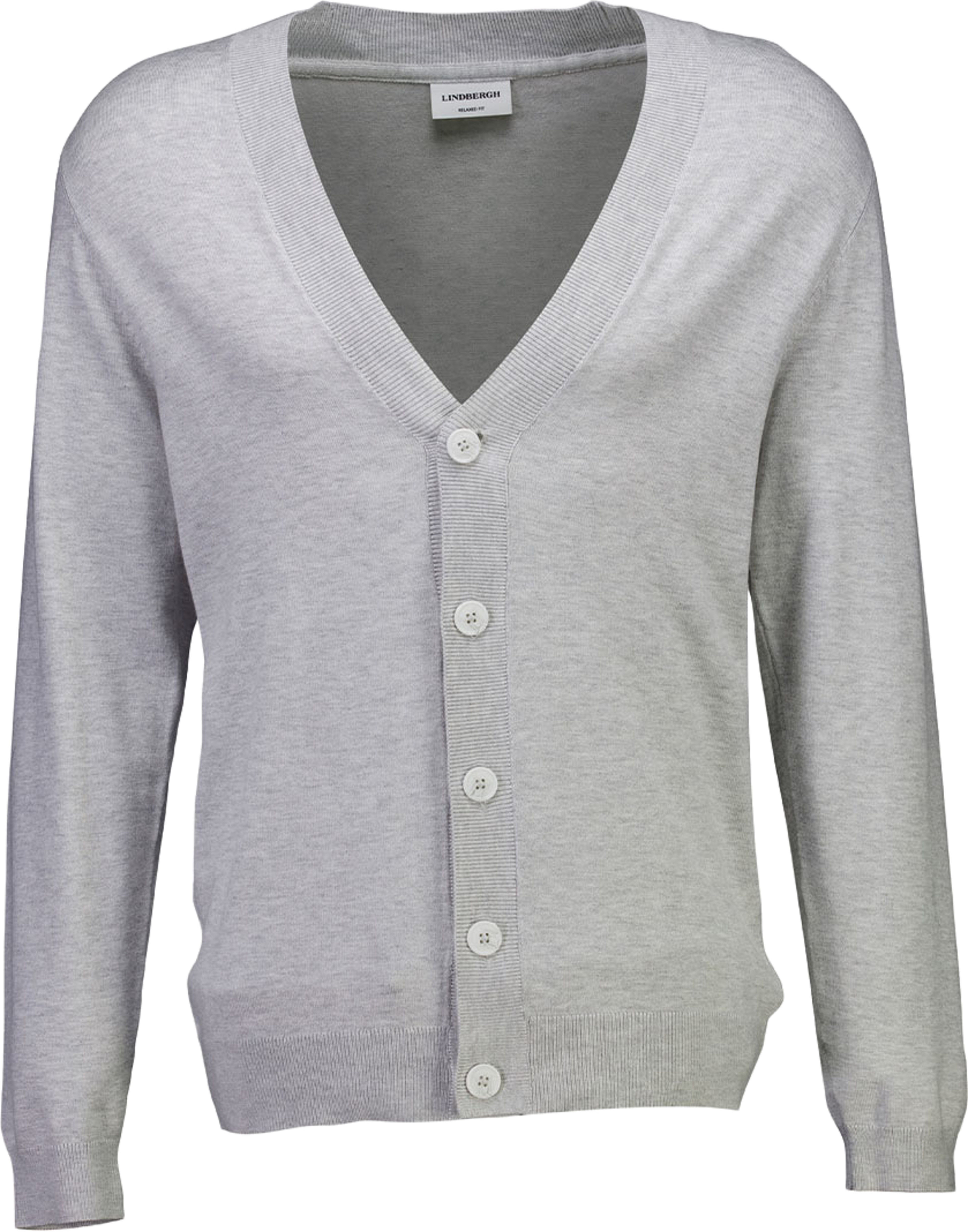 Ecovero v-neck button cardigan Knit, från Lindbergh, i färgen Fair Grey Mel. Klicka för att öppna bilden i stort format