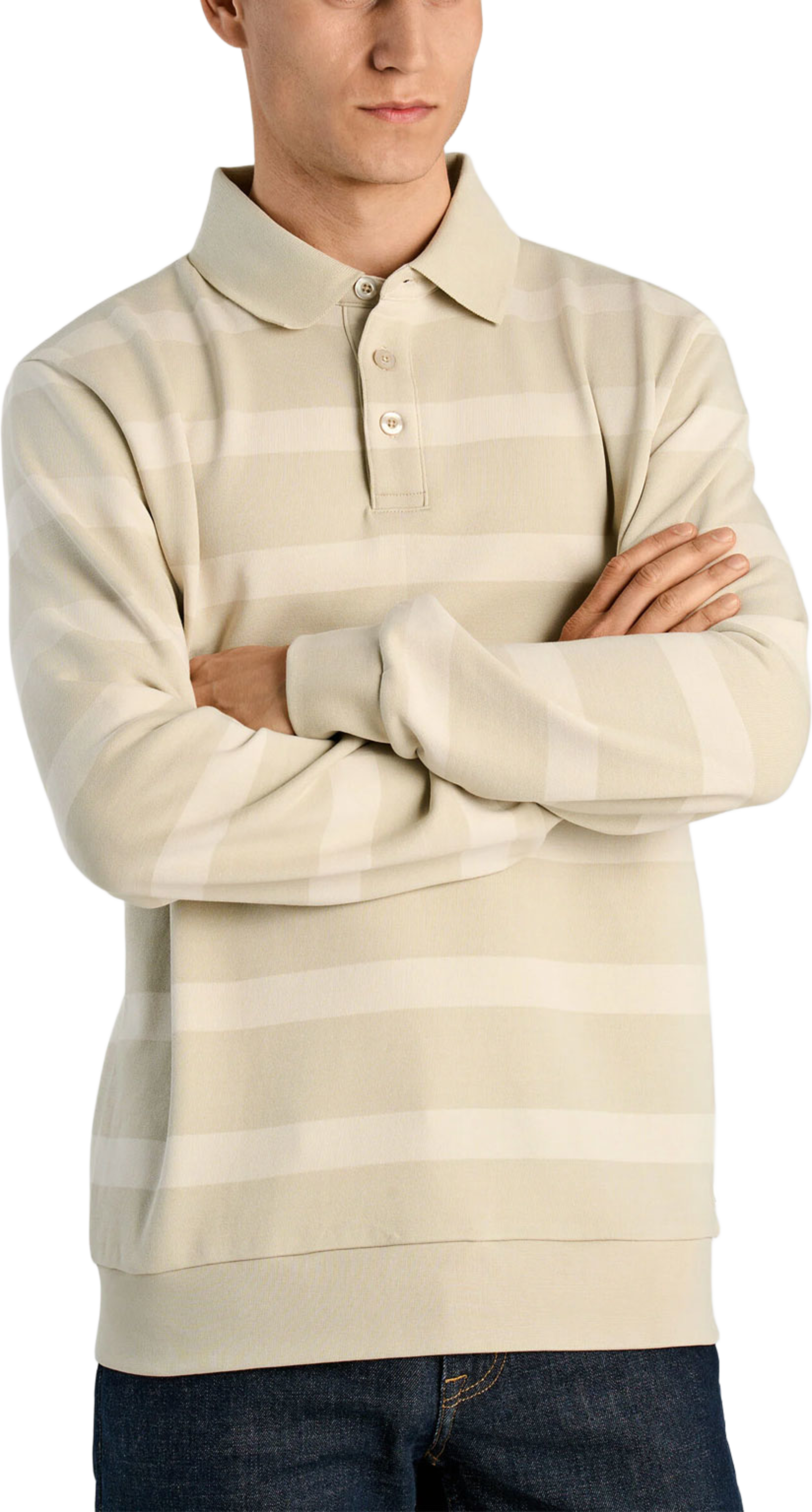 Striped polo Sweatshirt, från Lindbergh, i färgen Sand. Klicka för att öppna bilden i stort format