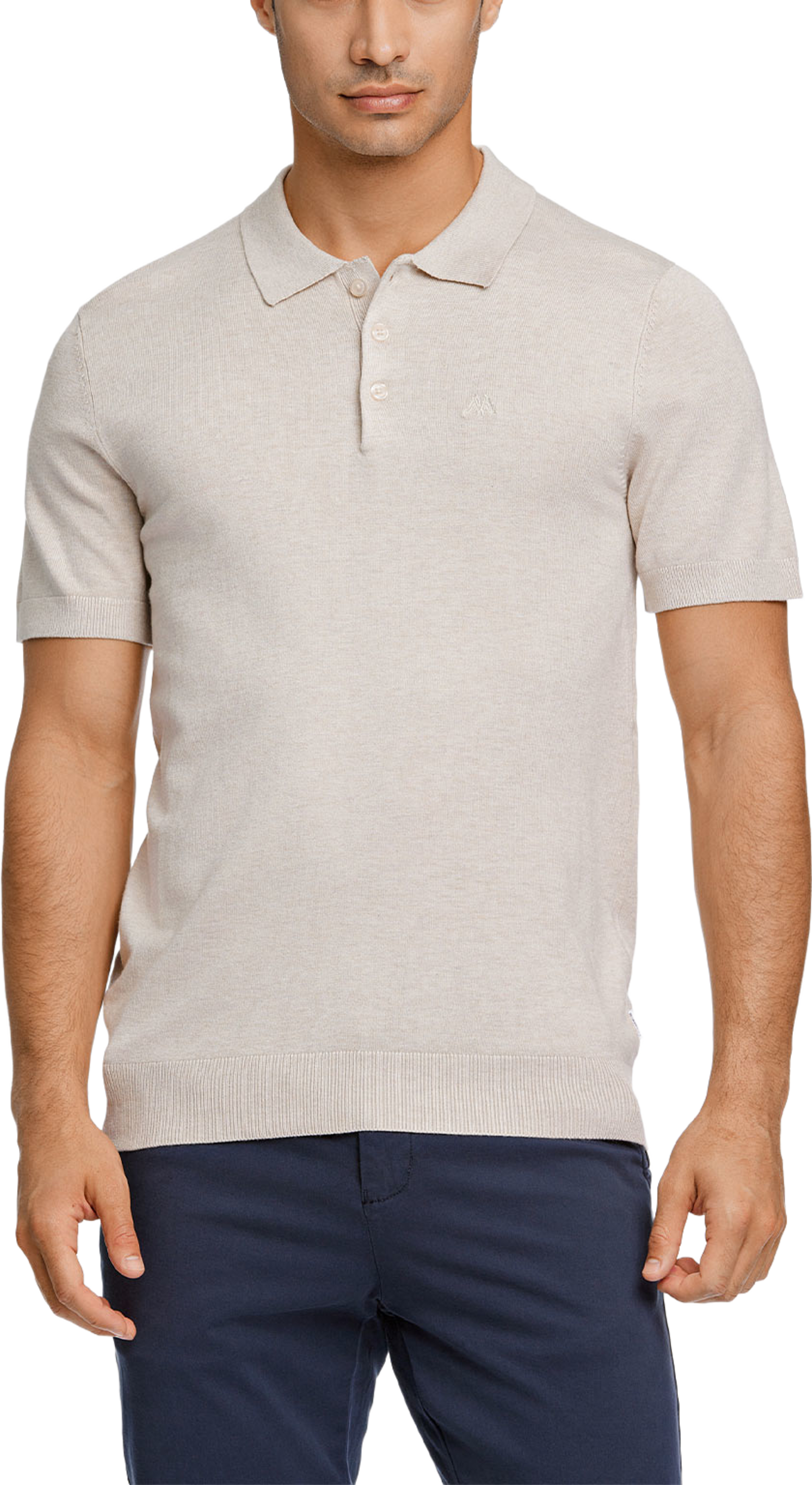 Ecovero S/S polo Knit, från Lindbergh, i färgen Off White Mel. Klicka för att öppna bilden i stort format