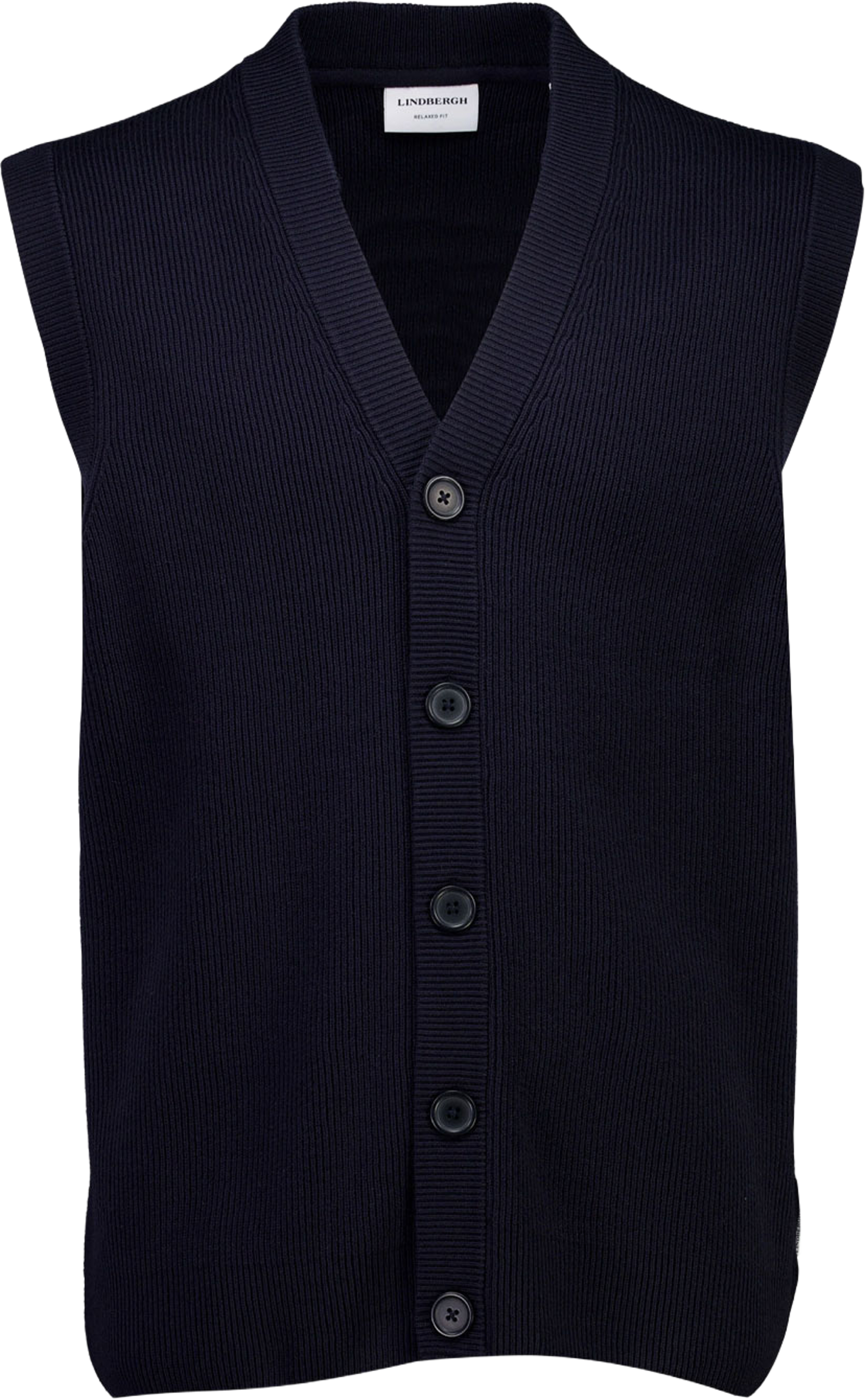 Rib v-neck button slipover Knit, från Lindbergh, i färgen Navy. Klicka för att öppna bilden i stort format