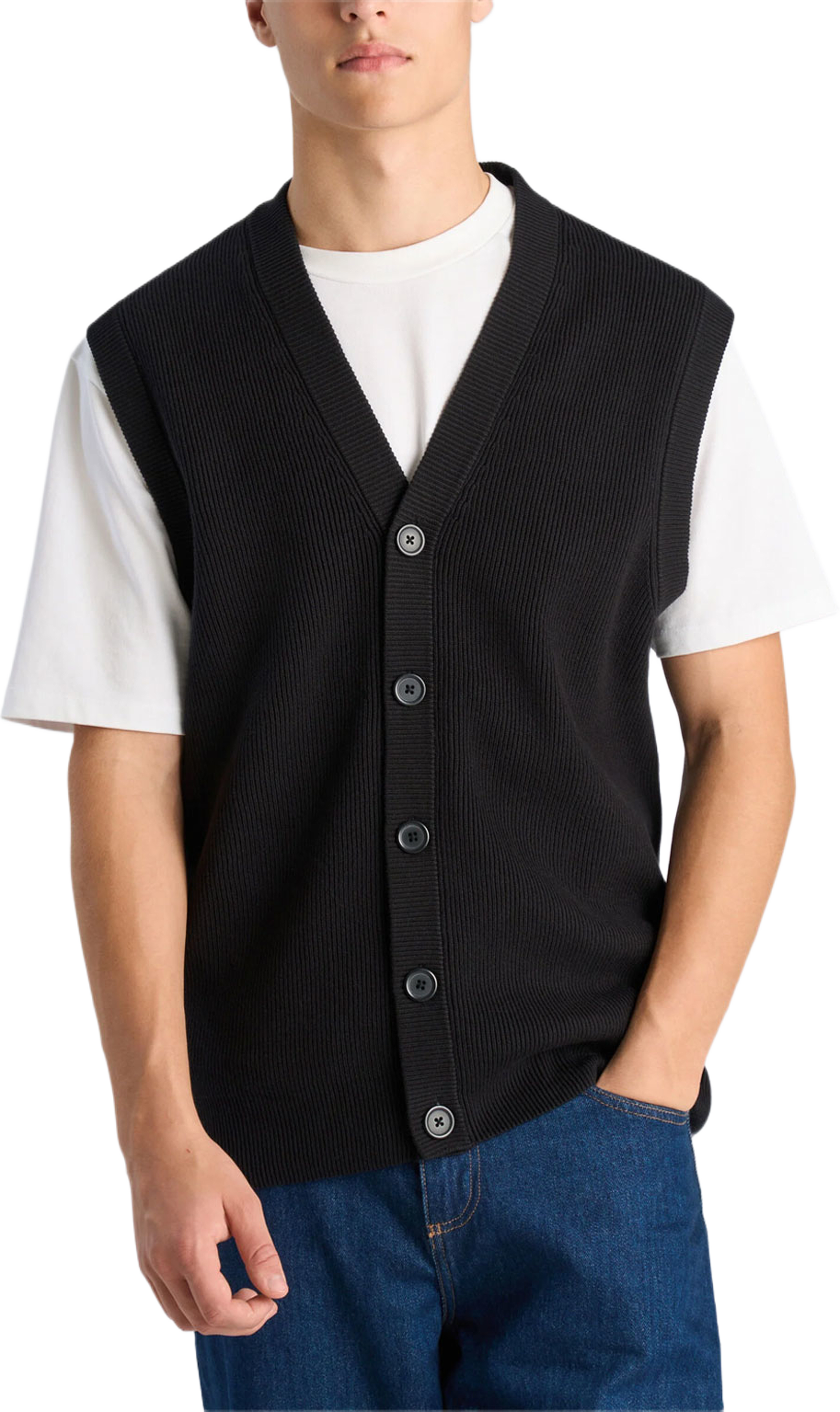 Rib v-neck button slipover Knit, från Lindbergh, i färgen Black. Klicka för att öppna bilden i stort format