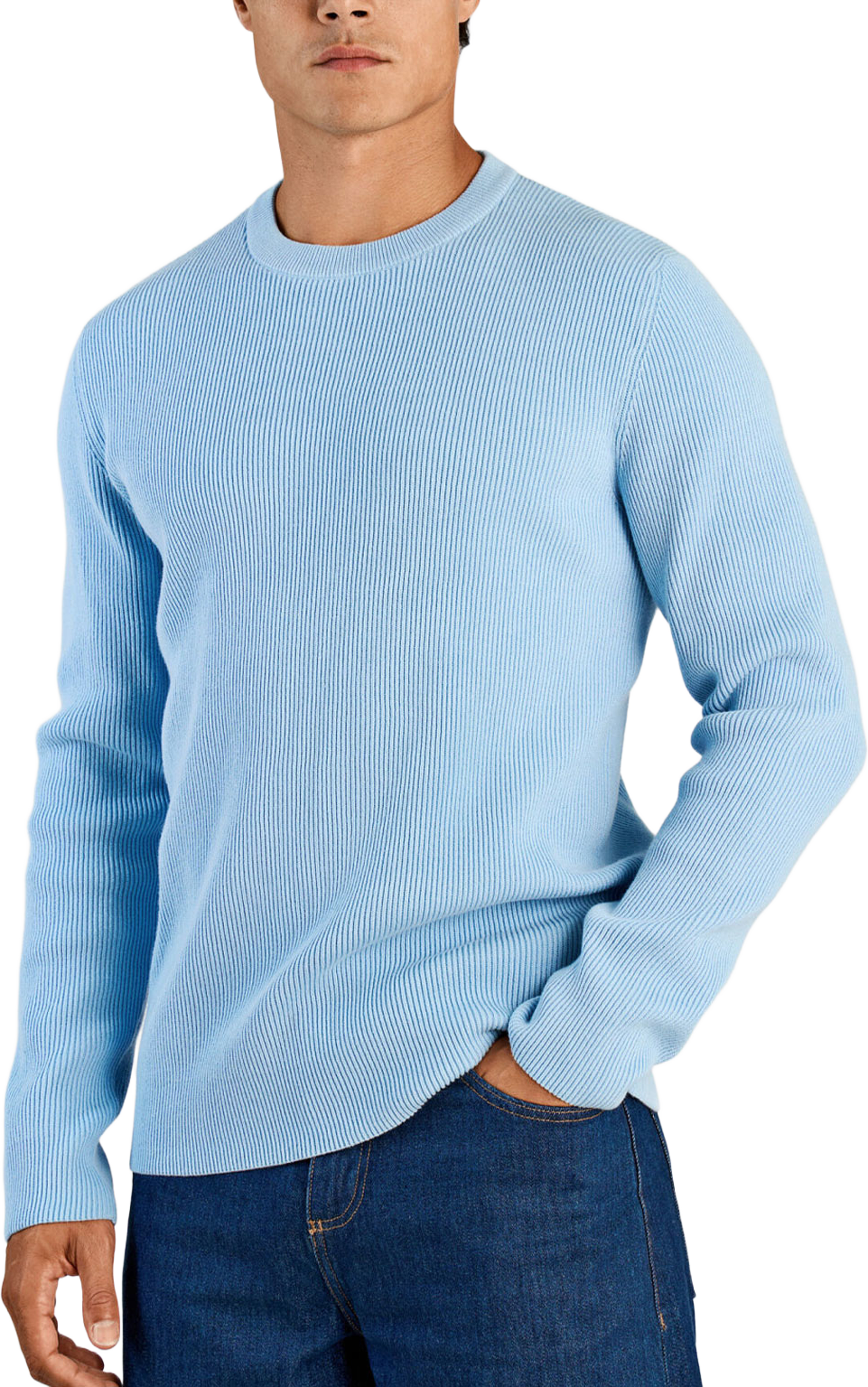 Rib Knitted O-Neck Knit, från Lindbergh, i färgen Soft Blue. Klicka för att öppna bilden i stort format