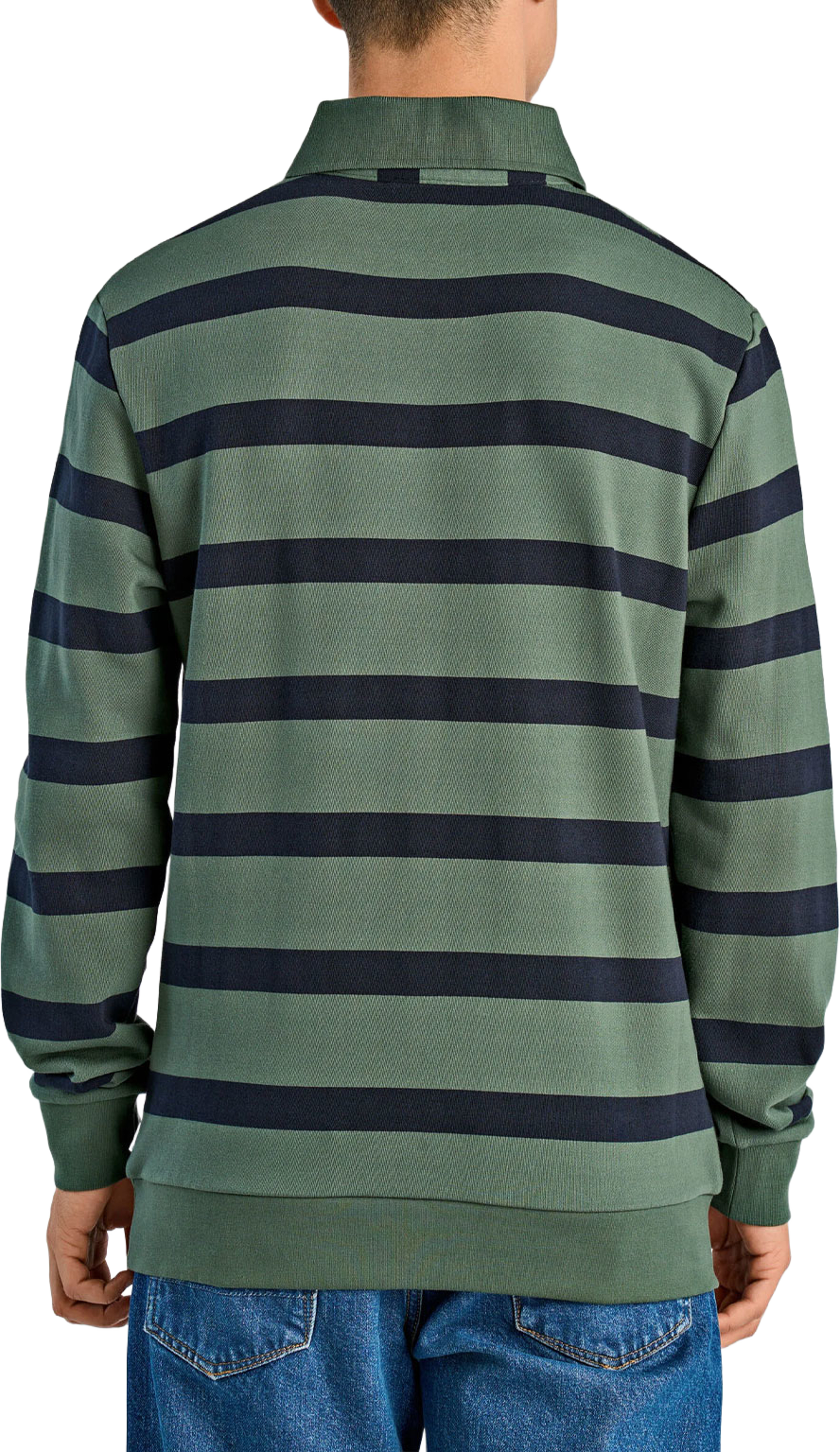 Striped polo Sweatshirt, från Lindbergh, i färgen Pine Green. Klicka för att öppna bilden i stort format